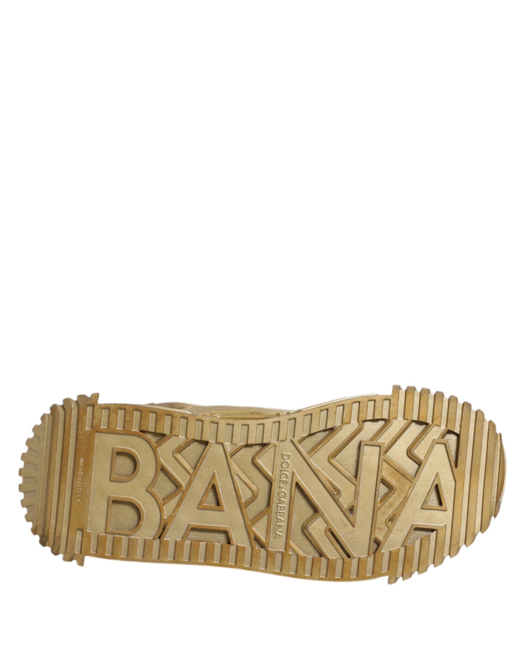 Dolce & Gabbana Gold Stretch Lace Up NS1 Sneakers Shoes | Regal Royce