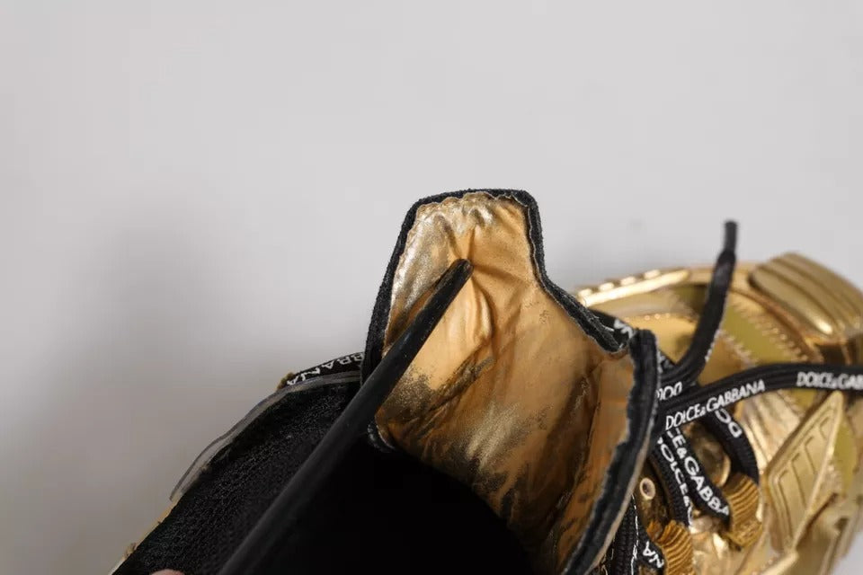 Dolce & Gabbana Gold Stretch Lace Up NS1 Sneakers Shoes | Regal Royce