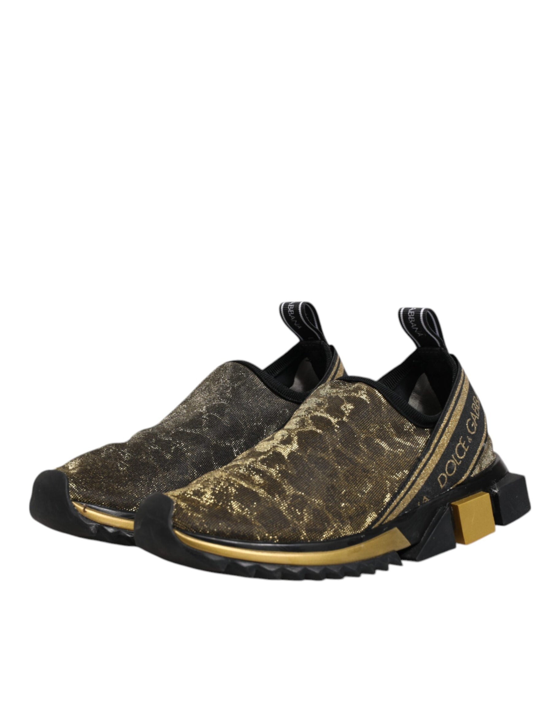 Dolce & Gabbana Gold Glitter Leopard Sorrento Sneakers Shoes | Regal Royce