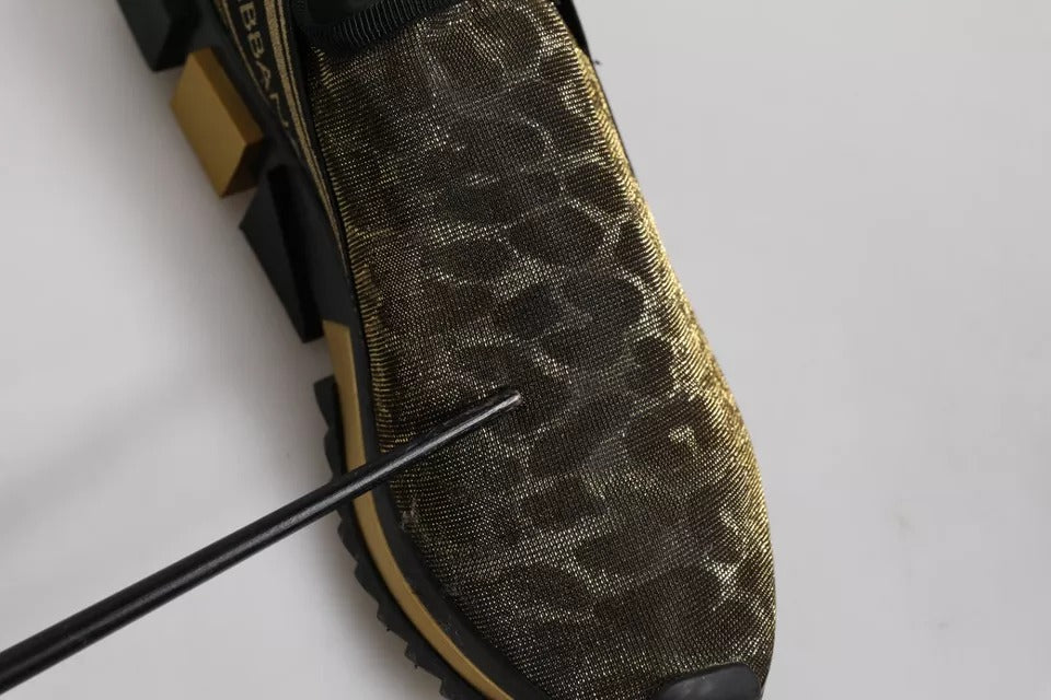 Dolce & Gabbana Gold Glitter Leopard Sorrento Sneakers Shoes | Regal Royce