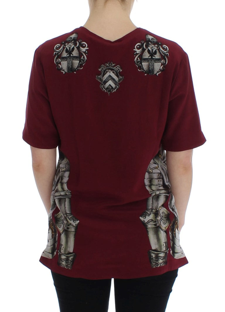 Dolce & Gabbana Red Knight Print Silk Blouse T-shirt | Regal Royce