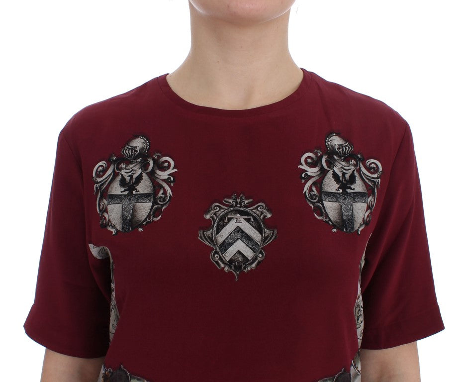 Dolce & Gabbana Red Knight Print Silk Blouse T-shirt | Regal Royce