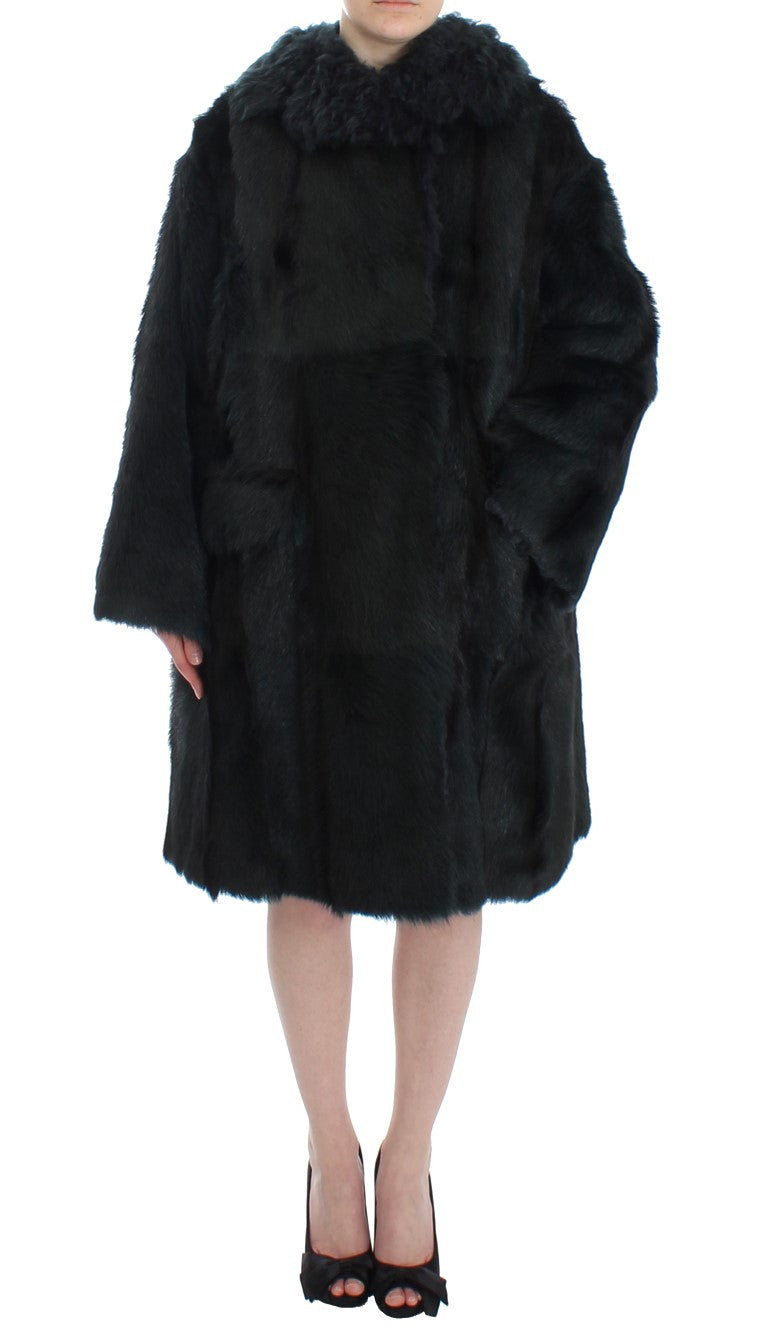 Dolce & Gabbana Black Goat Fur Shearling Long Jacket Coat | Regal Royce
