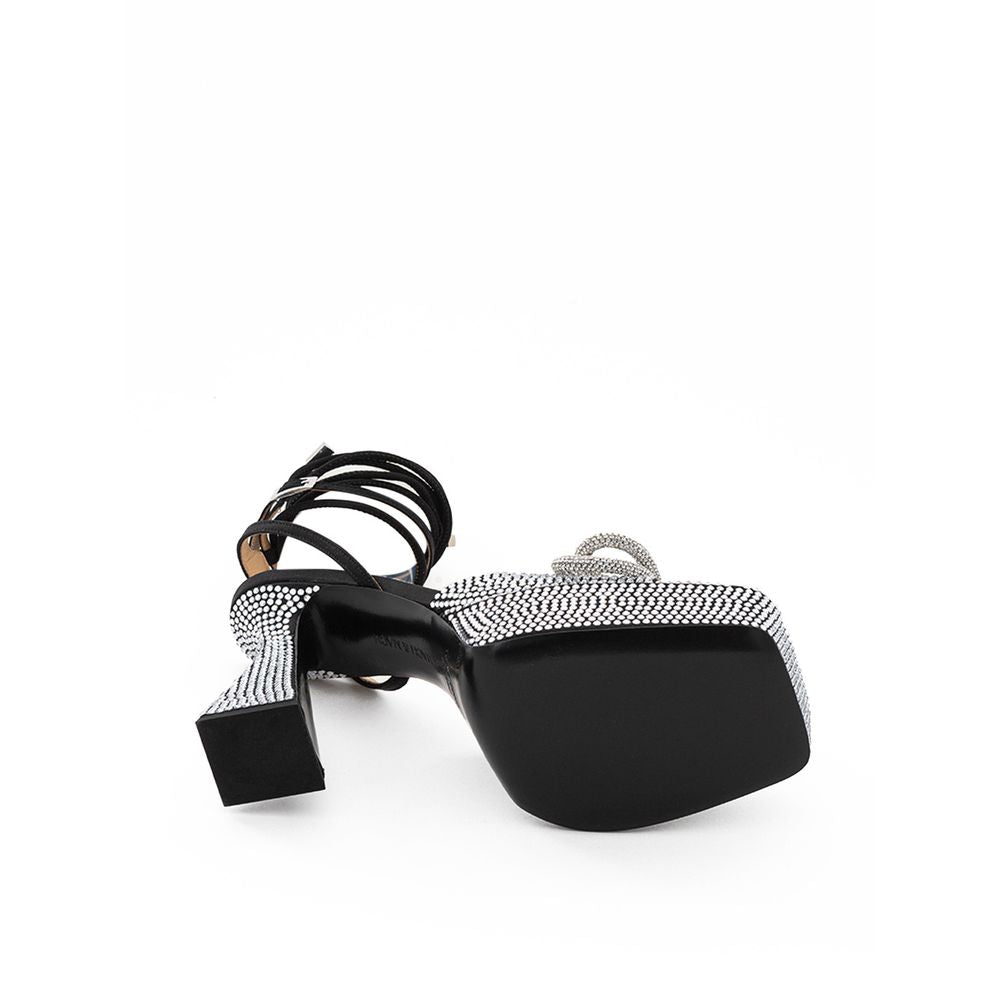 MACH & MACH Black Leather Stiletto Heel Sandals | Regal Royce