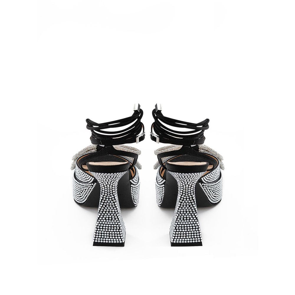 MACH & MACH Black Leather Stiletto Heel Sandals | Regal Royce