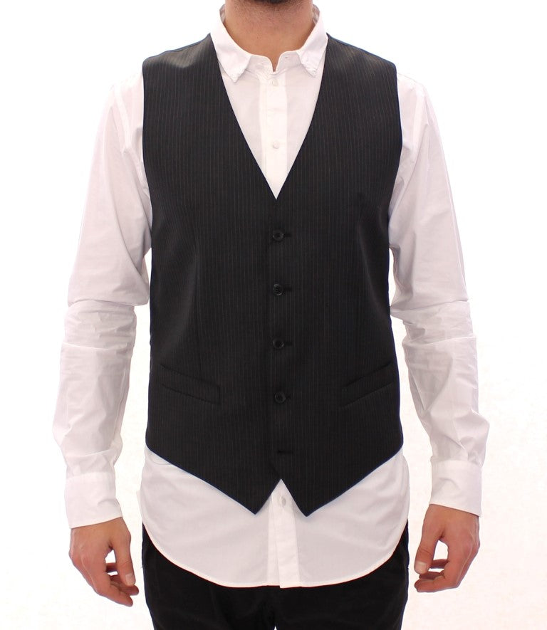 Dolce & Gabbana Gray Striped Wool Single Breasted Vest | Regal Royce