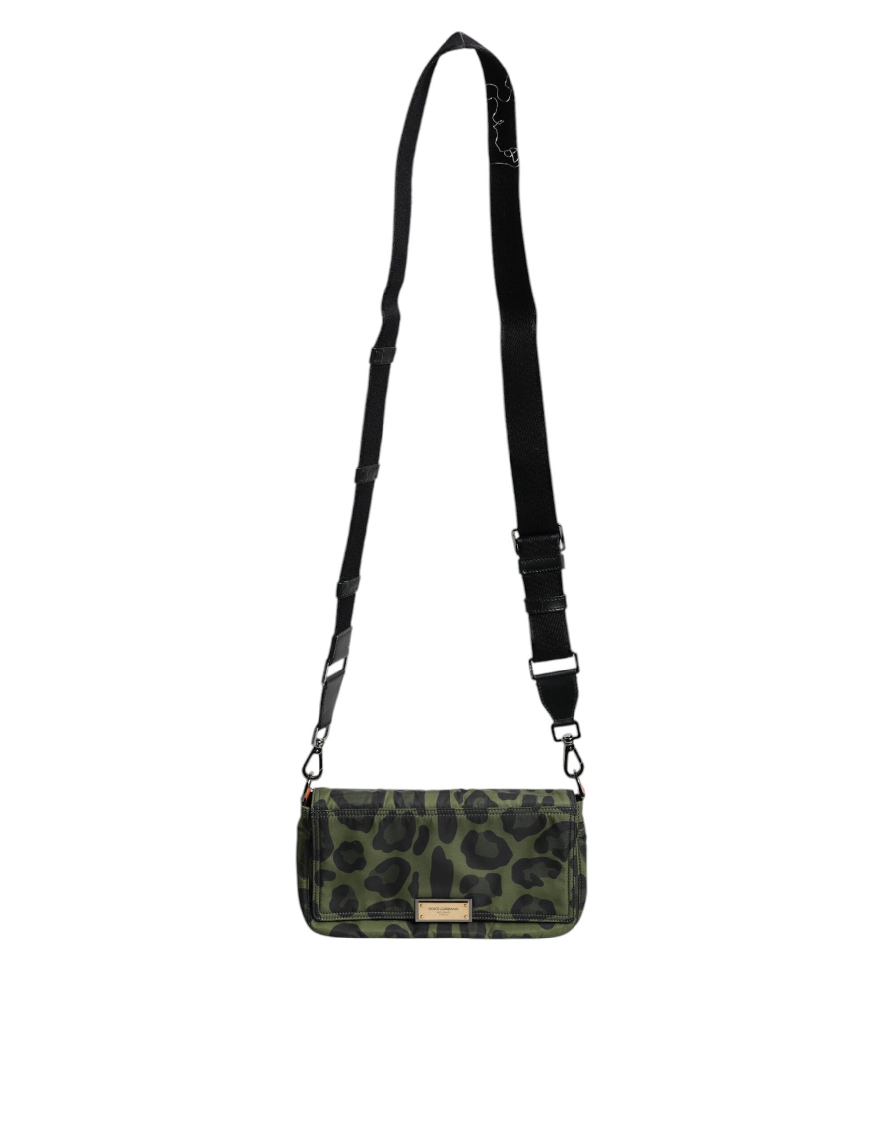 Dolce & Gabbana Green Nylon Leopard Print Shell Messenger Crossbody Bag | Regal Royce