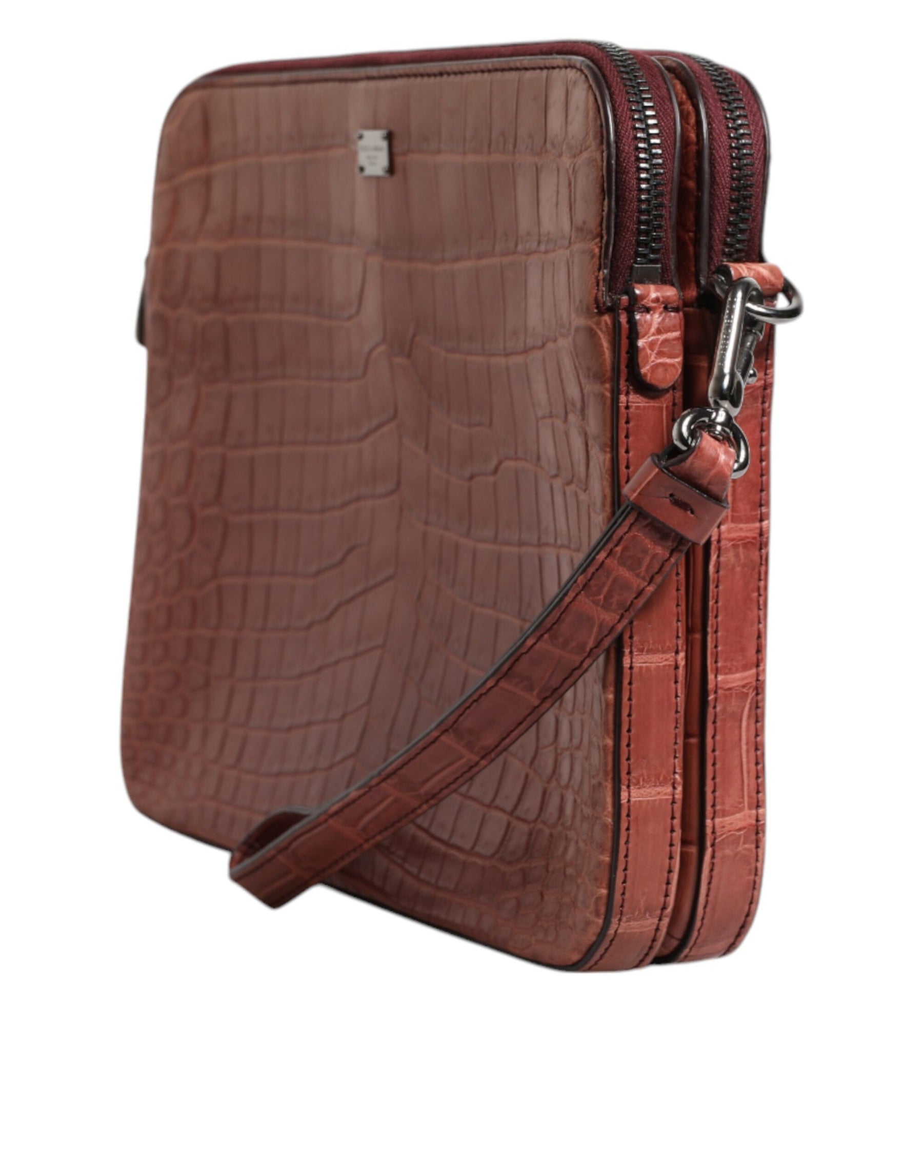 Dolce & Gabbana Bordeaux Croc Leather Logo Plaque Men Briefcase Bag | Regal Royce