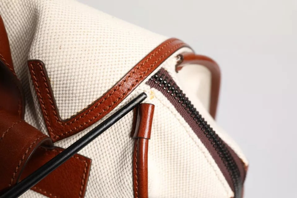 Dolce & Gabbana Beige Brown Canvas Leather EDGE Travel Men Back Pack Bag | Regal Royce