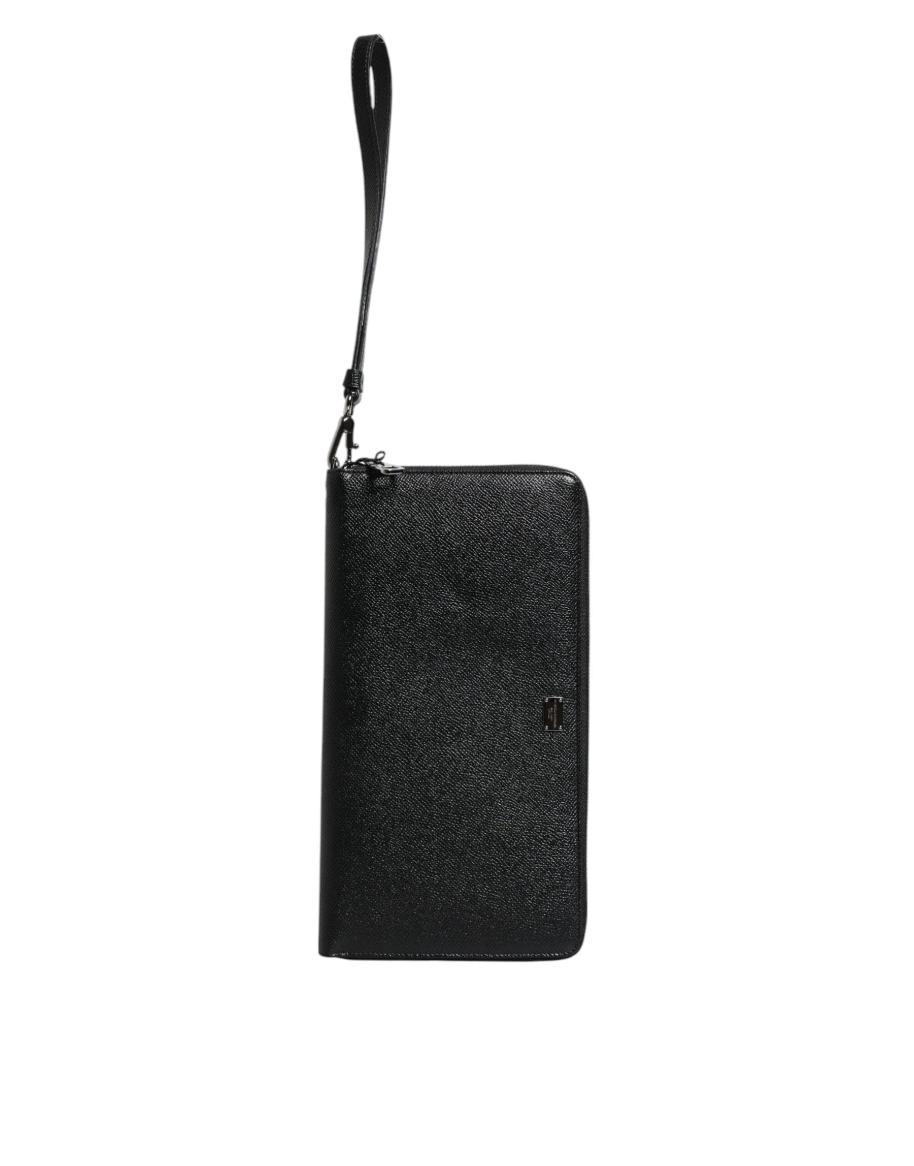 Dolce & Gabbana Black Calfskin Leather Logo Zip Around Continental Wallet | Regal Royce
