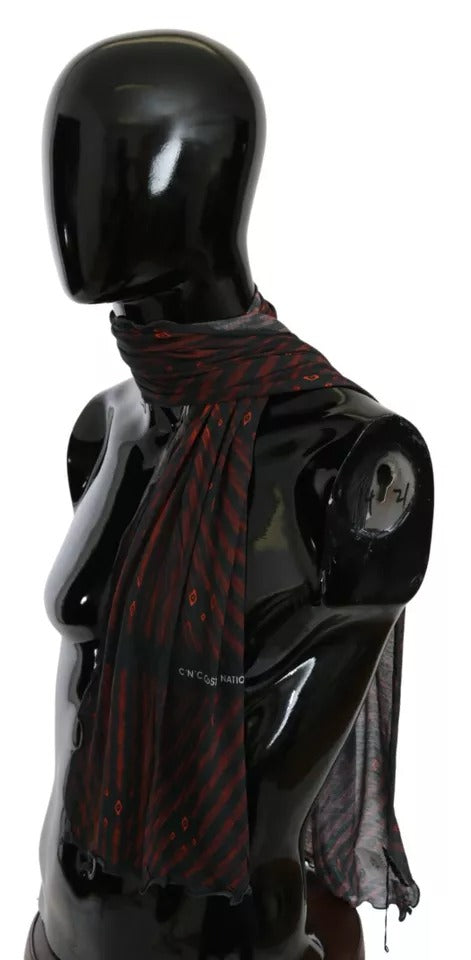 Costume National Black Red Viscose Foulard Branded Scarf | Regal Royce