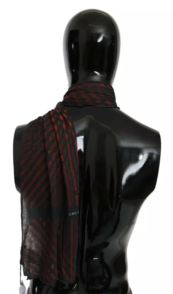 Costume National Black Red Viscose Foulard Branded Scarf | Regal Royce
