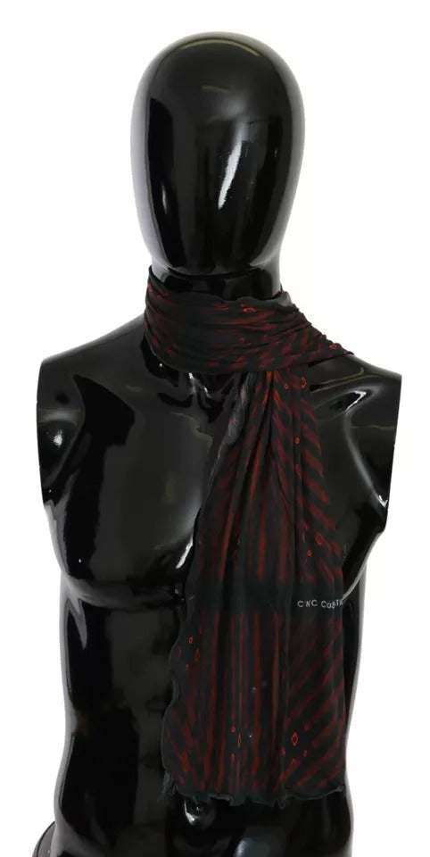 Costume National Black Red Viscose Foulard Branded Scarf | Regal Royce