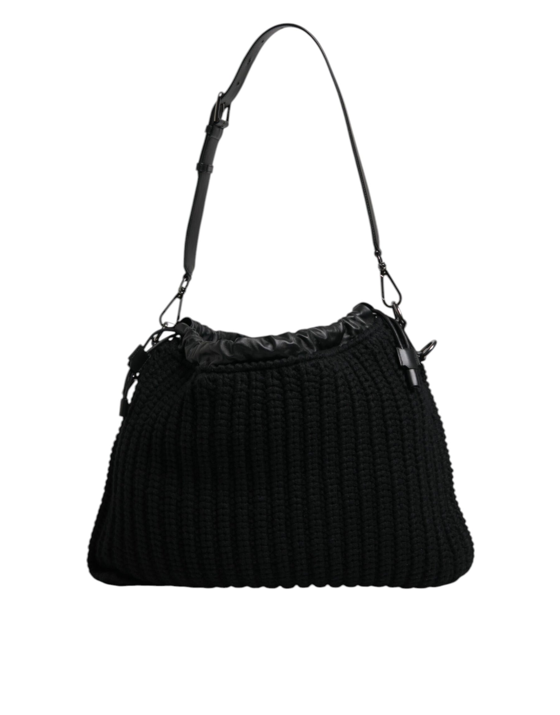 Dolce & Gabbana Black Cashmere Knitted Leather Shoulder Bag | Regal Royce