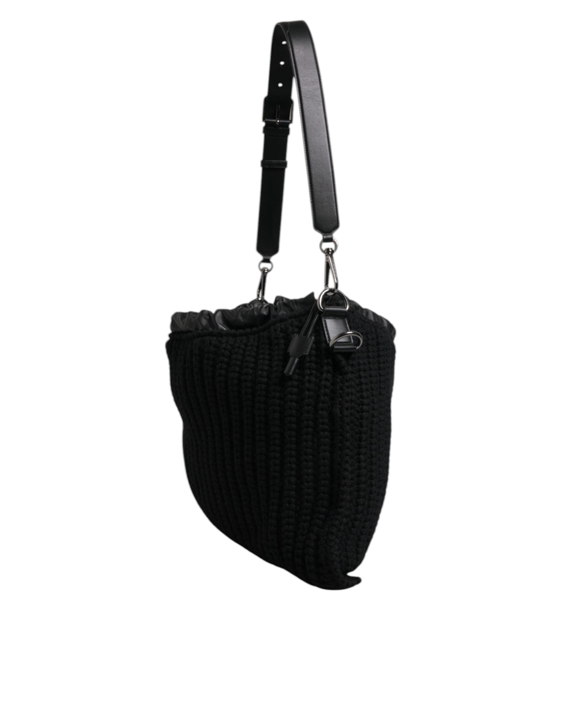 Dolce & Gabbana Black Cashmere Knitted Leather Shoulder Bag | Regal Royce