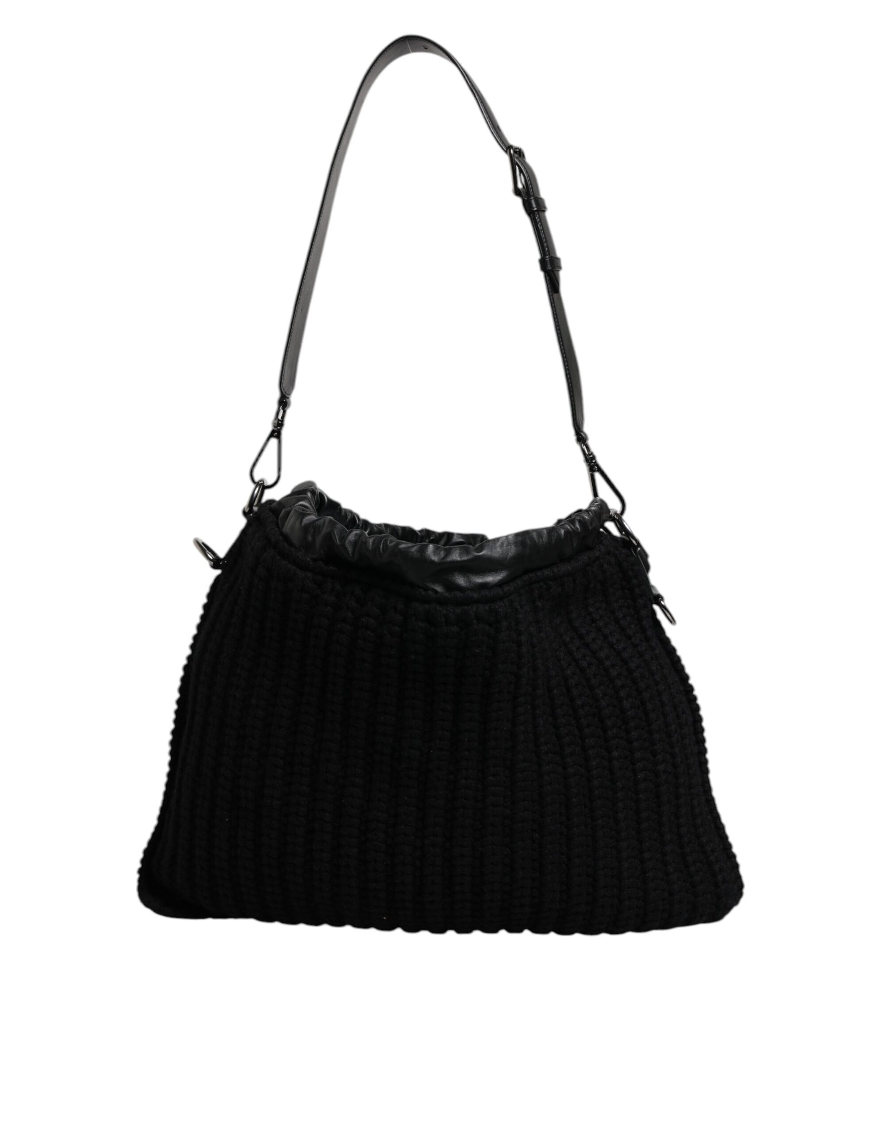 Dolce & Gabbana Black Cashmere Knitted Leather Shoulder Bag | Regal Royce