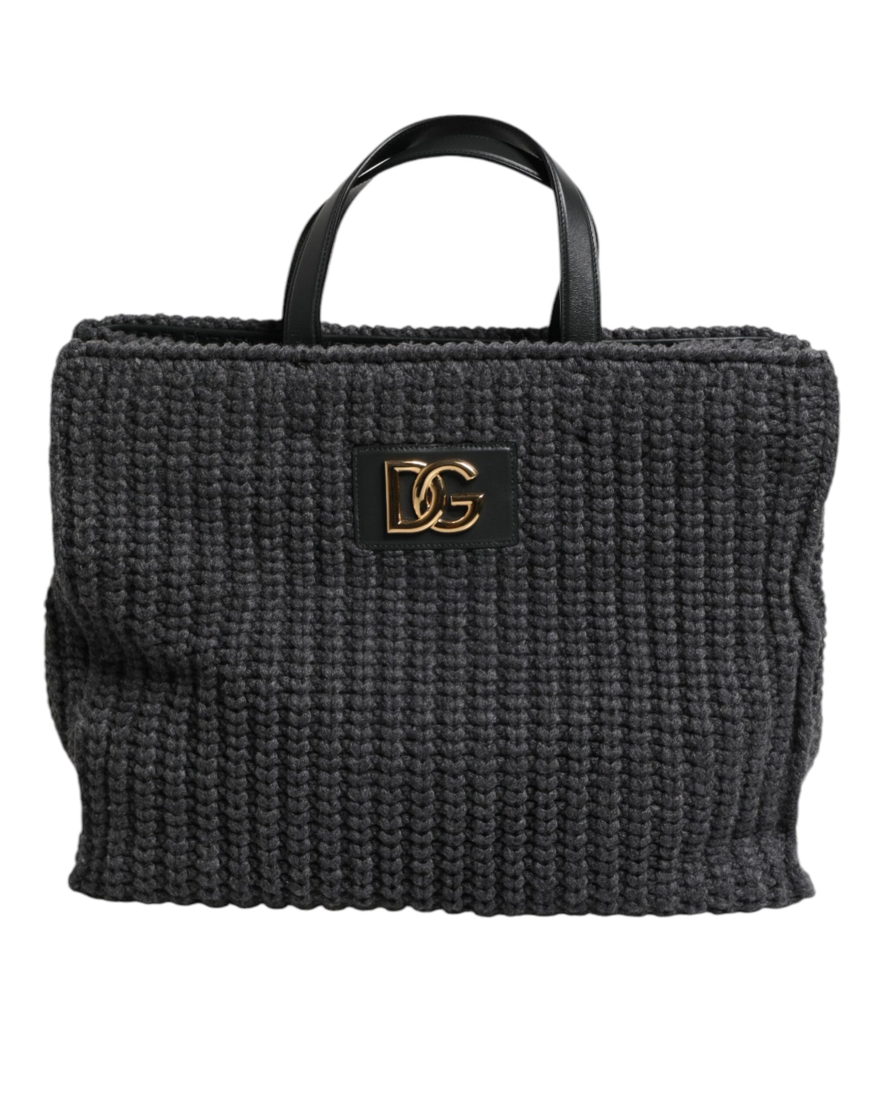 Dolce & Gabbana Black Large Knitted Crochet Shoulder Shopper DG Logo Bag | Regal Royce