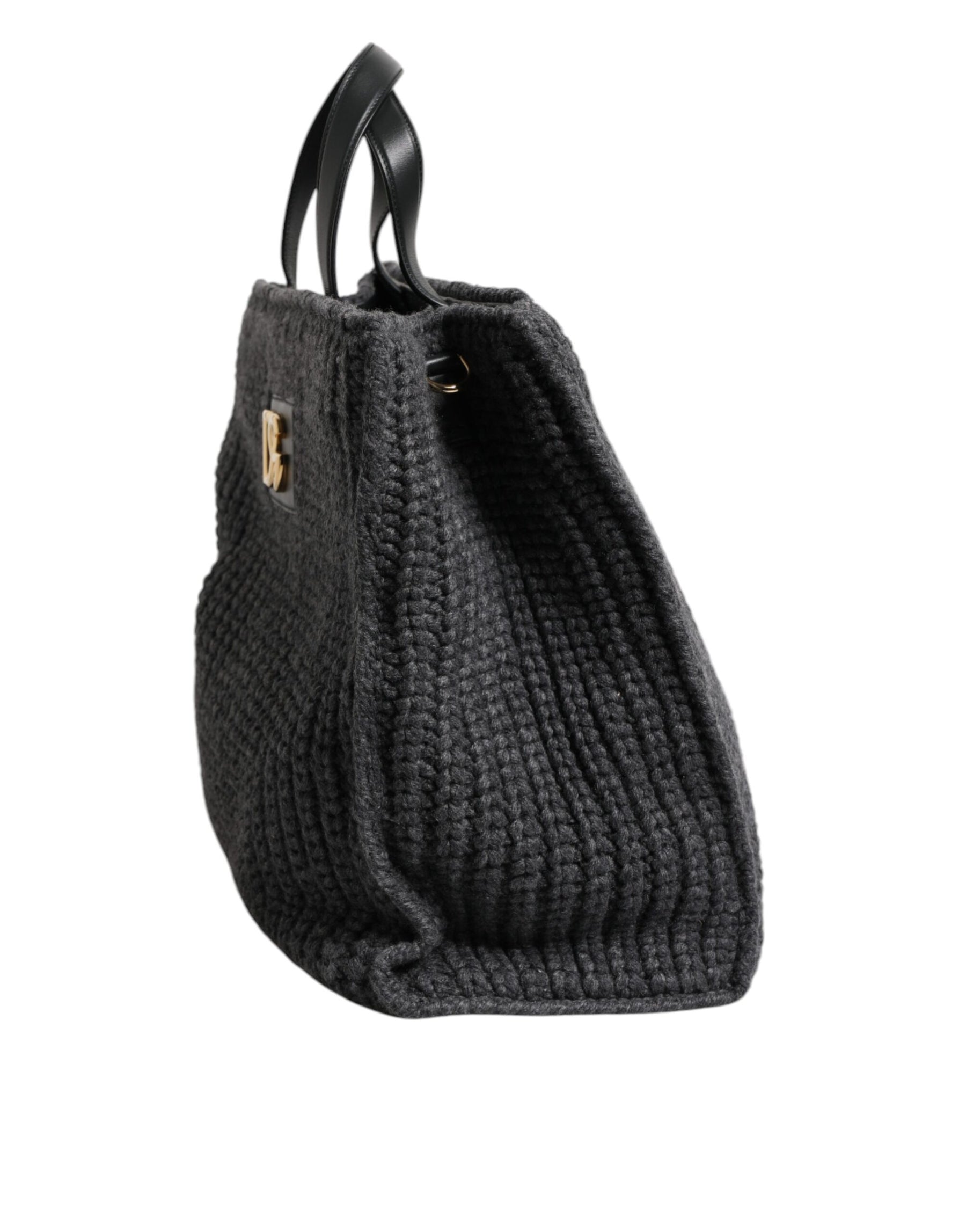 Dolce & Gabbana Black Large Knitted Crochet Shoulder Shopper DG Logo Bag | Regal Royce