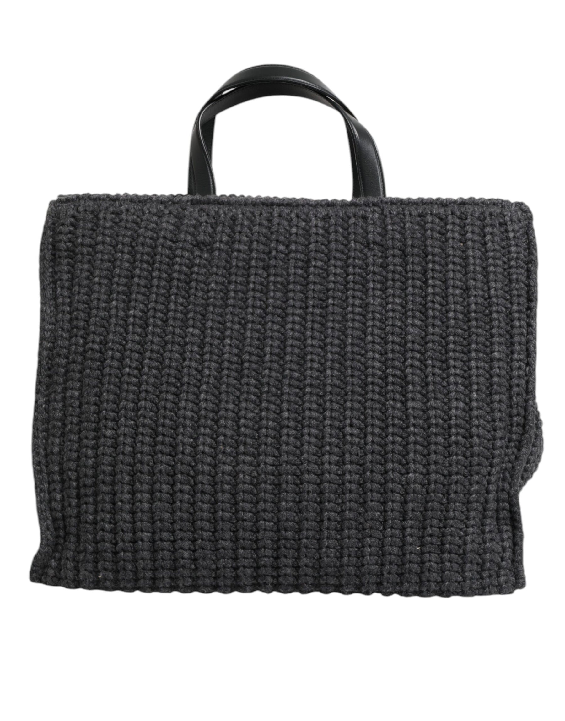 Dolce & Gabbana Black Large Knitted Crochet Shoulder Shopper DG Logo Bag | Regal Royce