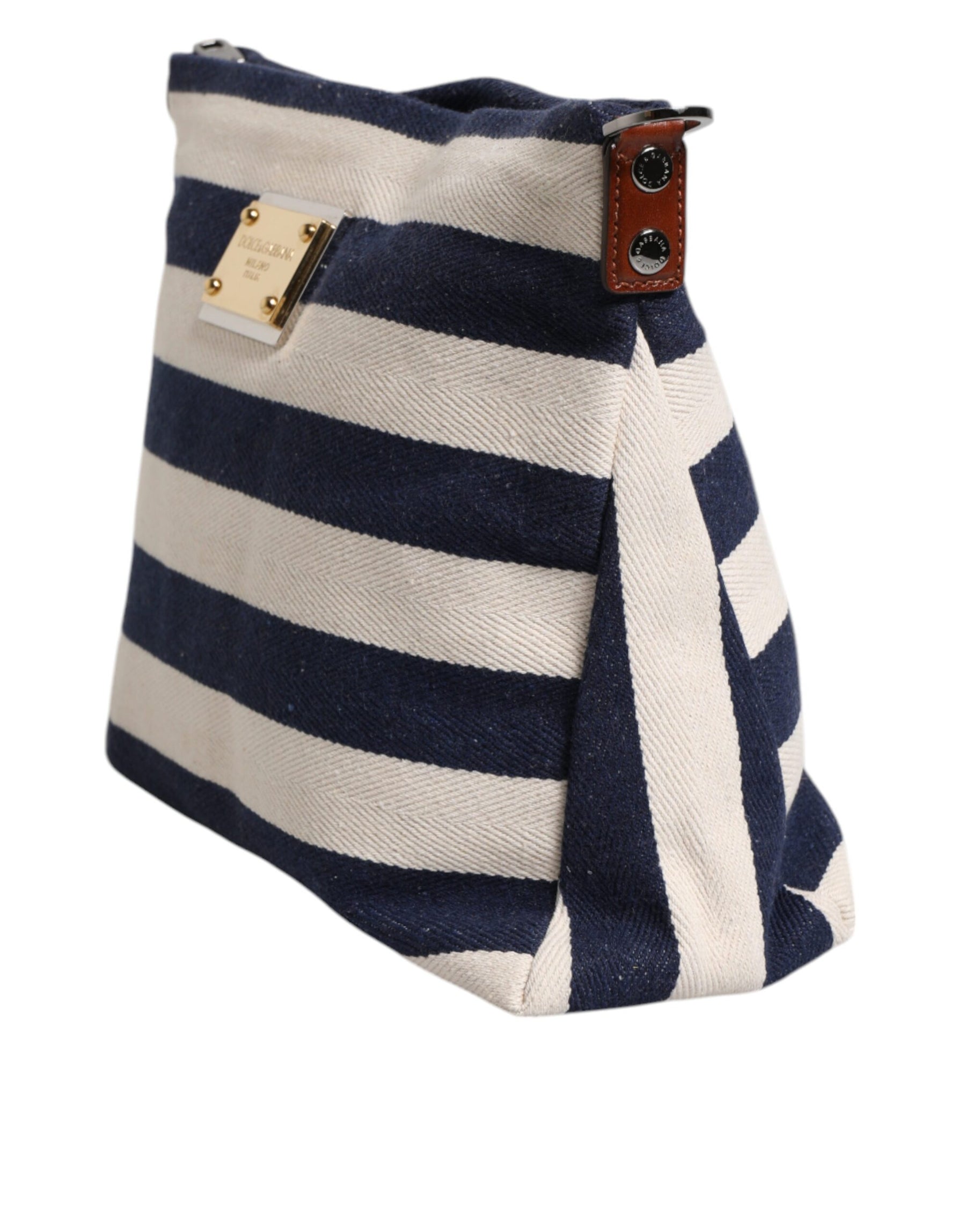Dolce & Gabbana Blue White Stripes Logo Plaque Tote Bag | Regal Royce