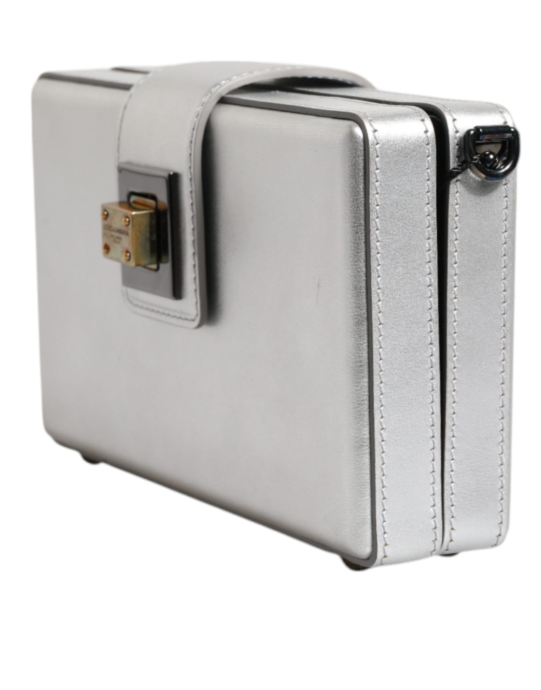 Dolce & Gabbana Metallic Silver DG BOX Leather Shoulder Strap Bag | Regal Royce