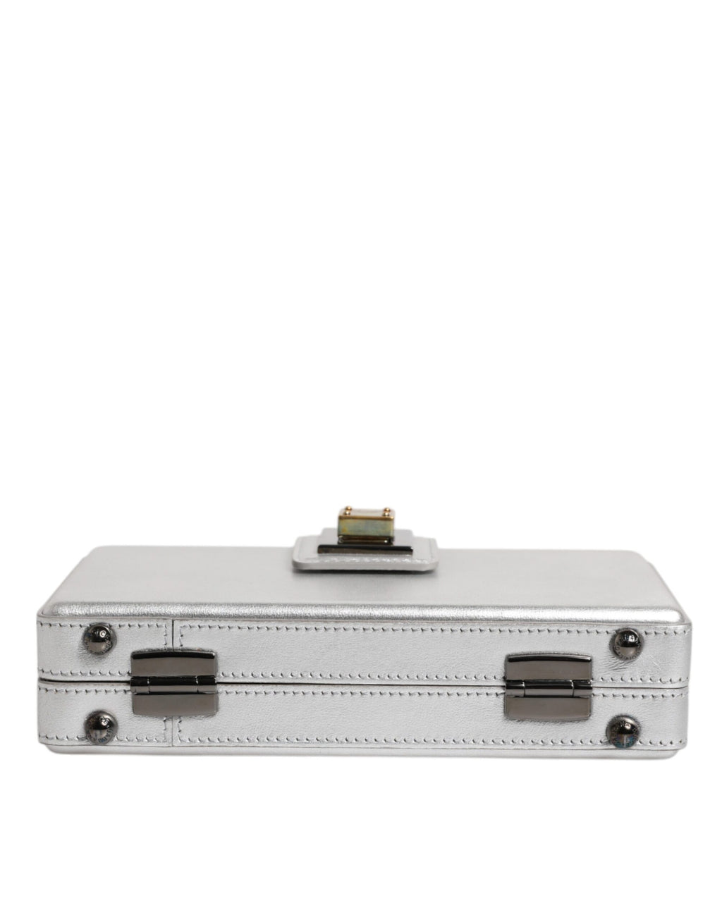 Dolce & Gabbana Metallic Silver DG BOX Leather Shoulder Strap Bag