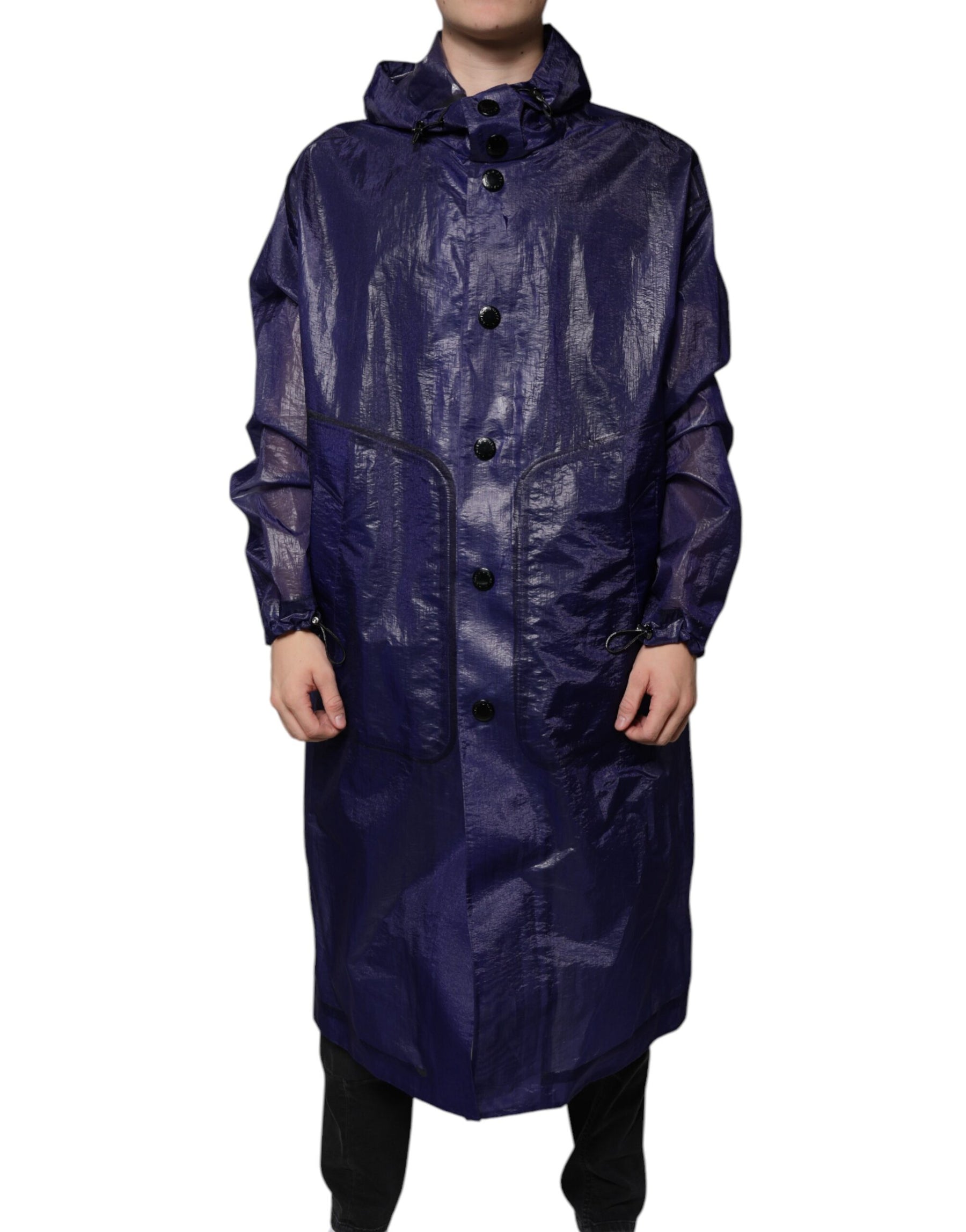 Dolce & Gabbana Dark Blue Cotton Hooded Men Raincoat Jacket | Regal Royce