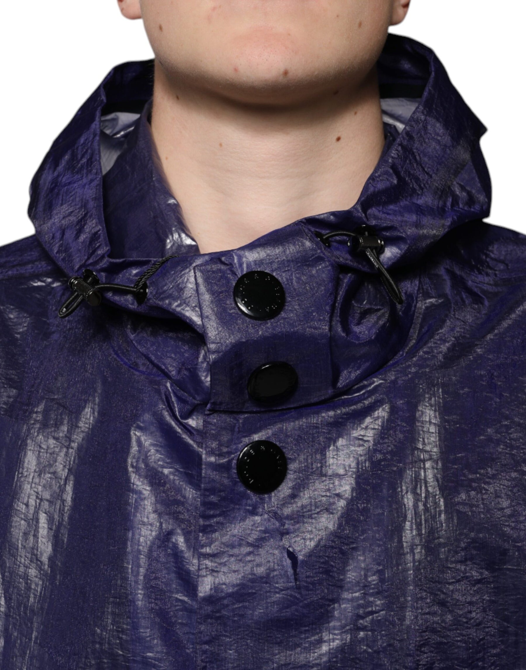 Dolce & Gabbana Dark Blue Cotton Hooded Men Raincoat Jacket | Regal Royce