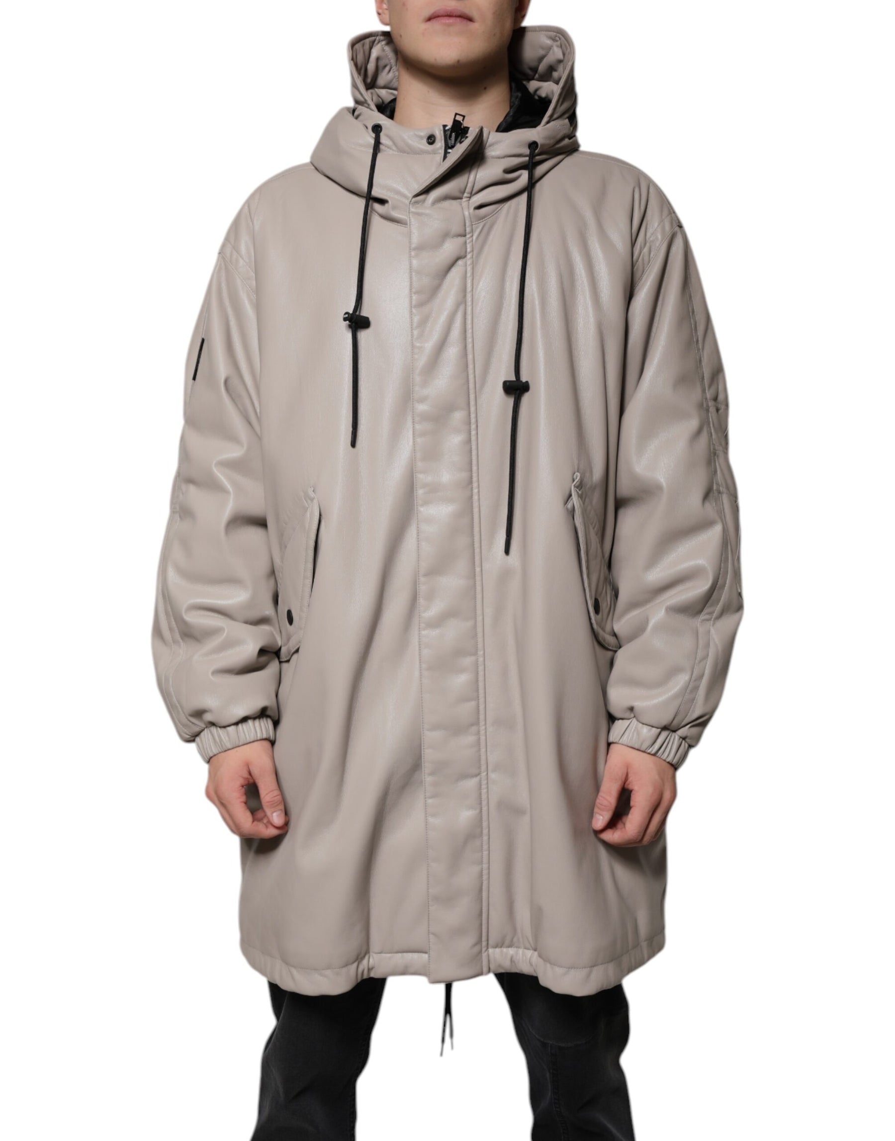 MSGM Beige Full Zip Hooded Long Sleeves Casual Coat Jacket | Regal Royce