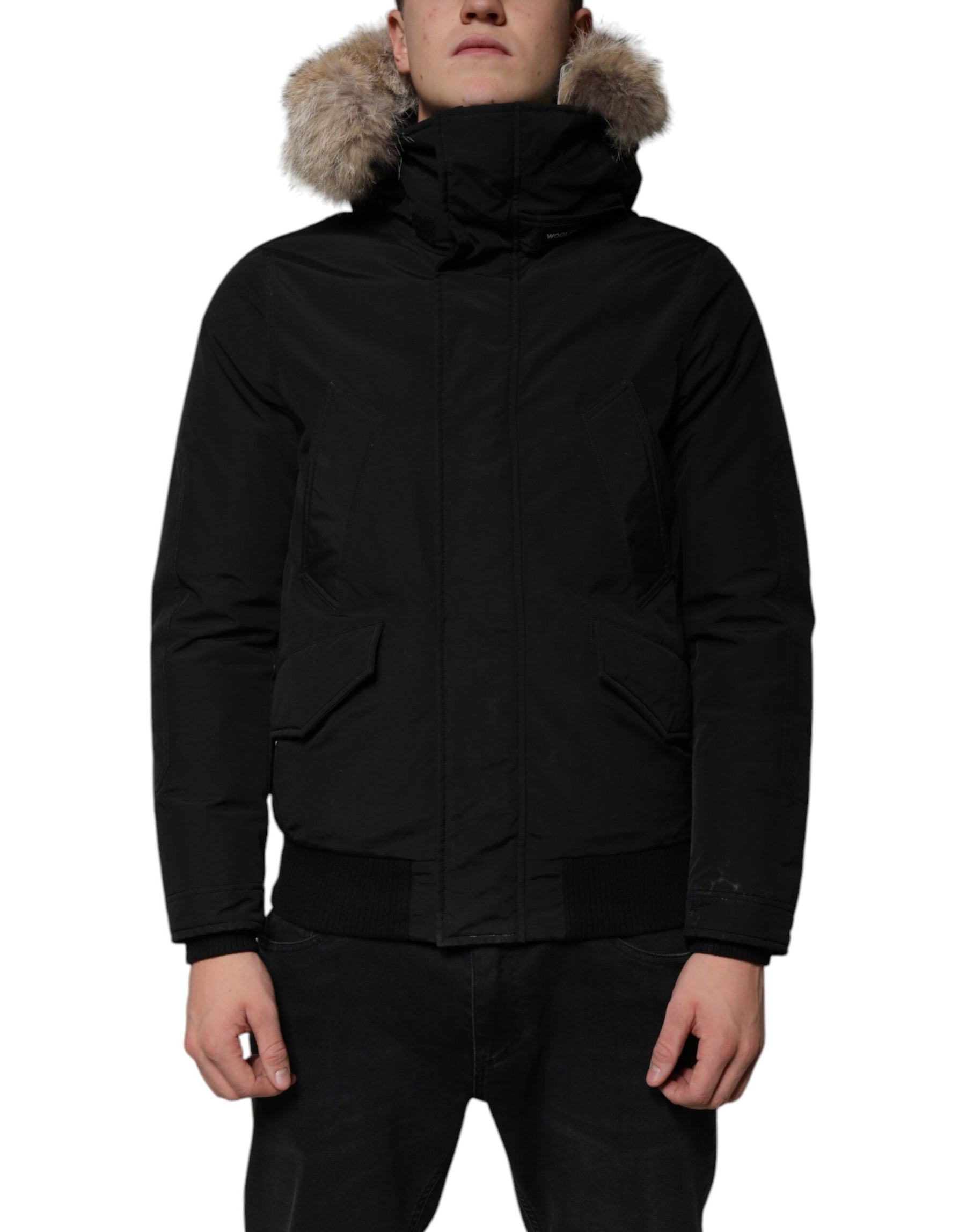 Woolrich Black Hooded Long Sleeves Fur Shearling Coat Jacket | Regal Royce