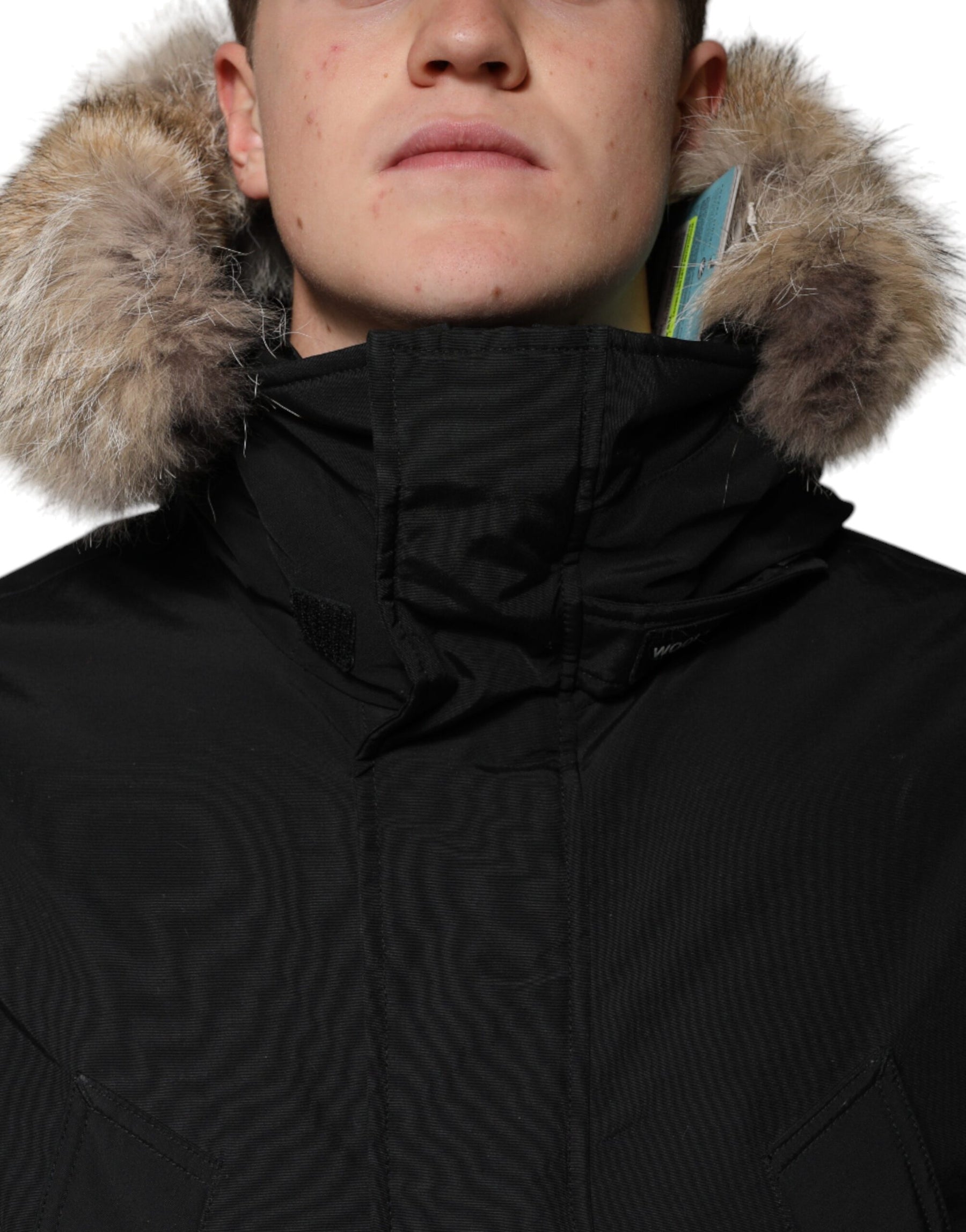 Woolrich Black Hooded Long Sleeves Fur Shearling Coat Jacket | Regal Royce