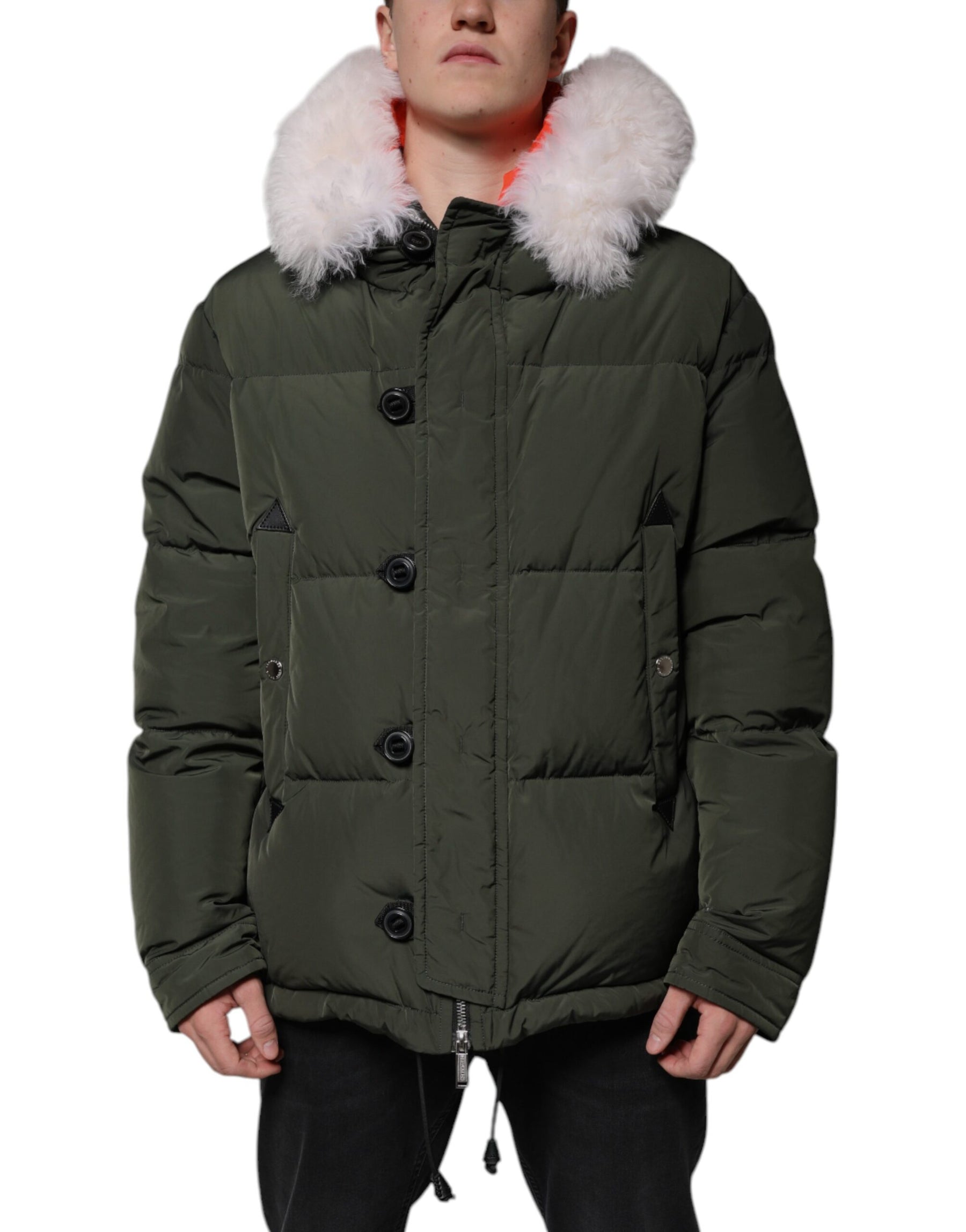 Dsquared² Green Hooded Long Sleeves Fur Shearling Jacket | Regal Royce