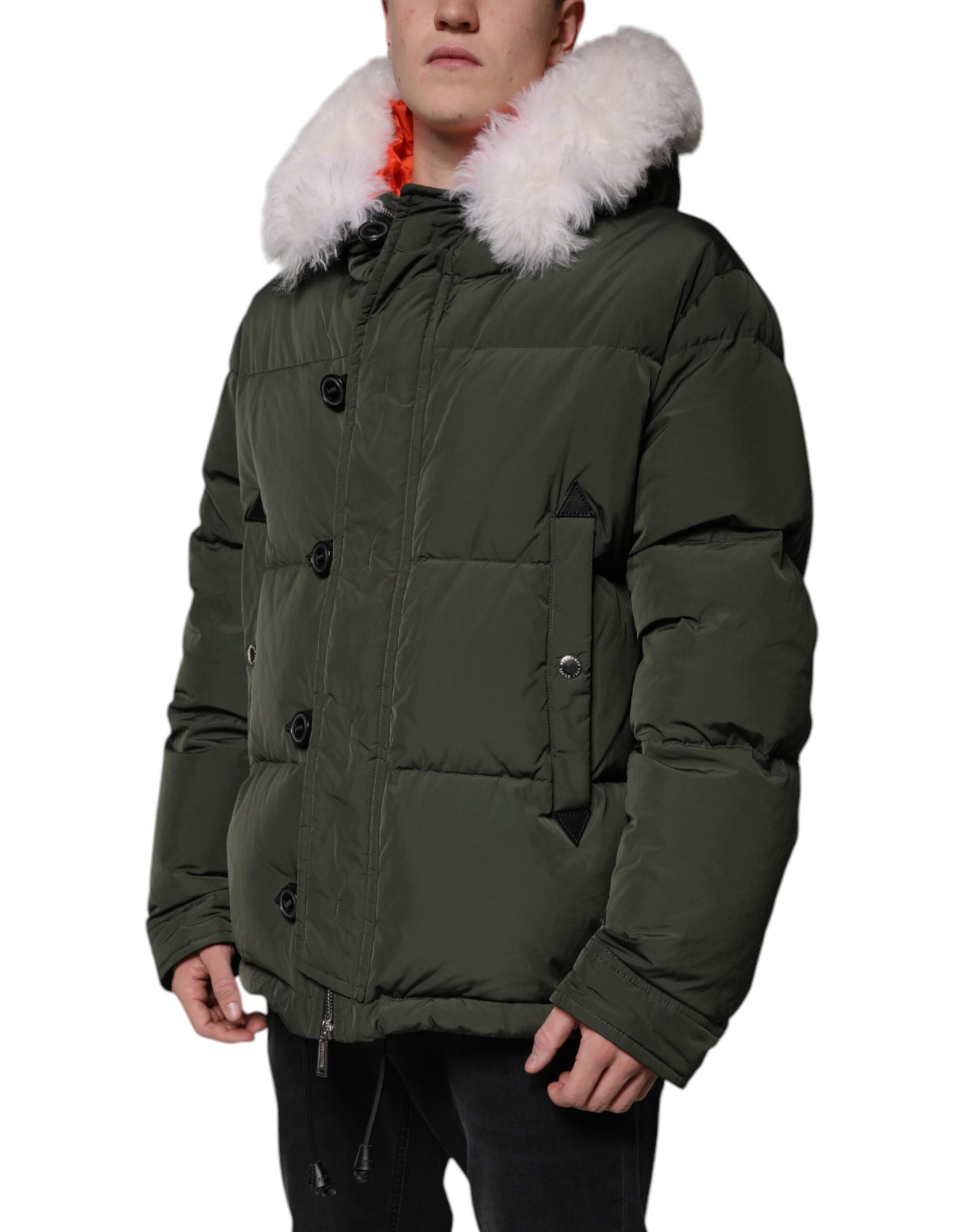 Dsquared² Green Hooded Long Sleeves Fur Shearling Jacket | Regal Royce