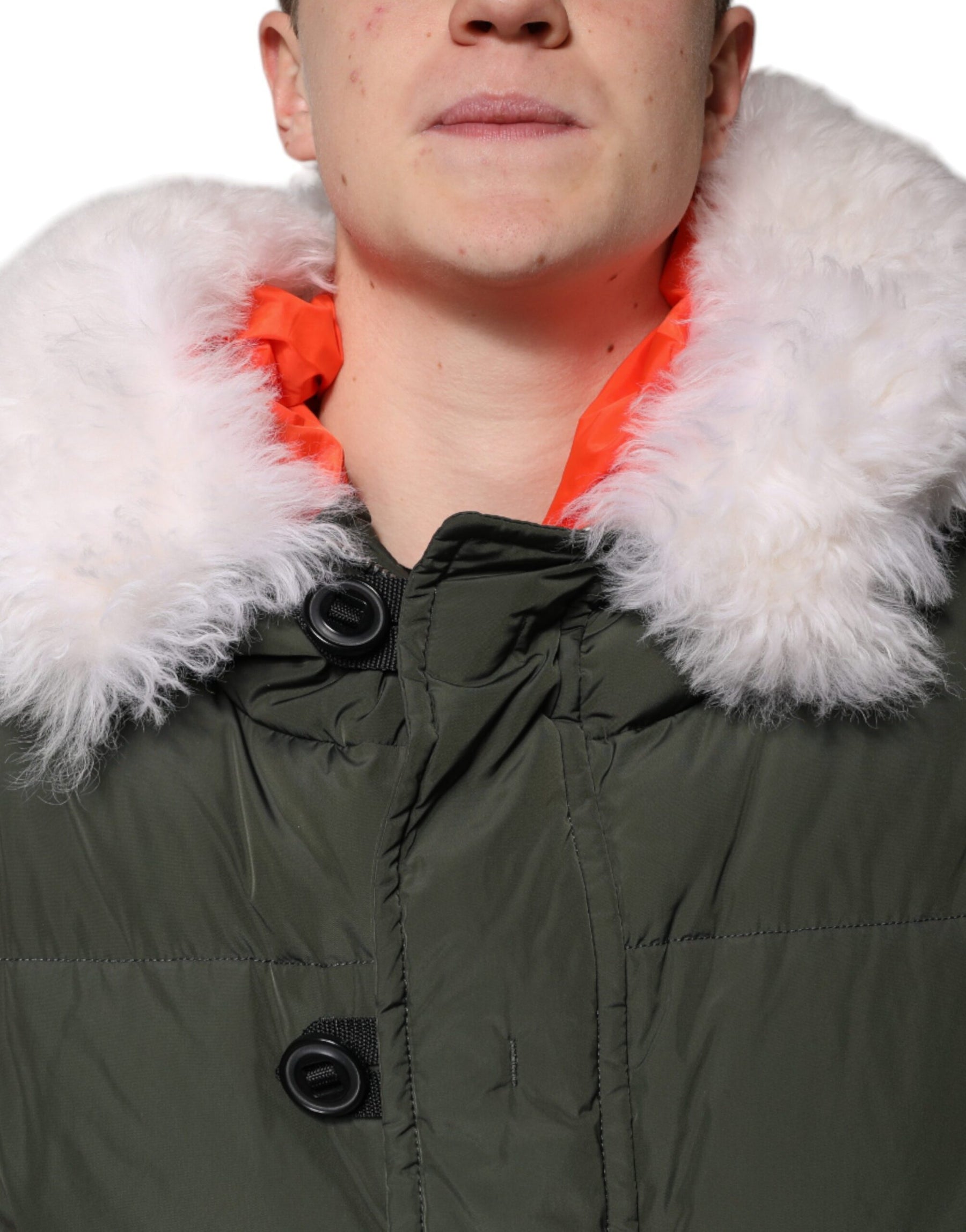 Dsquared² Green Hooded Long Sleeves Fur Shearling Jacket | Regal Royce