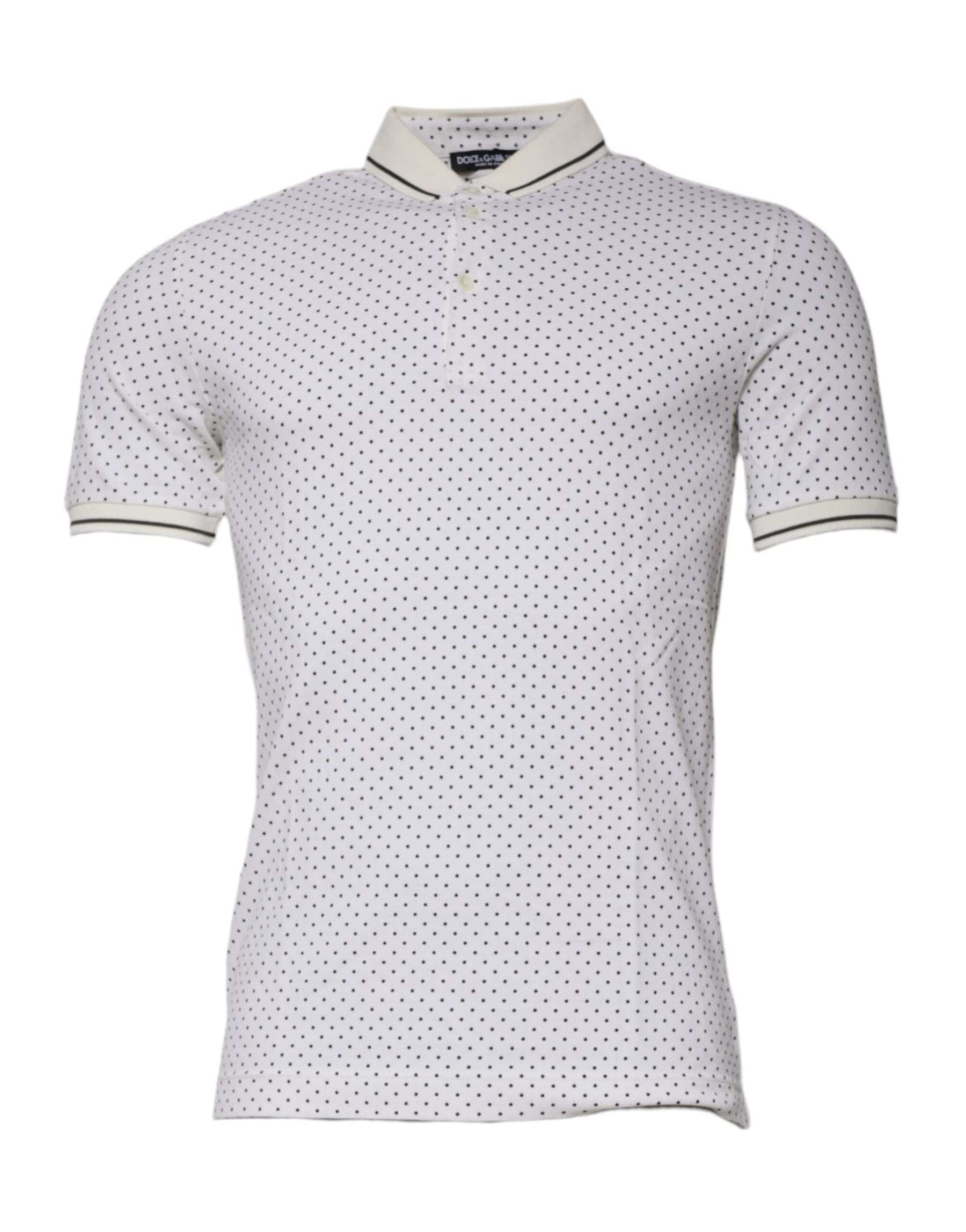 Dolce & Gabbana White Polka Dot Cotton Collared Polo T-shirt | Regal Royce
