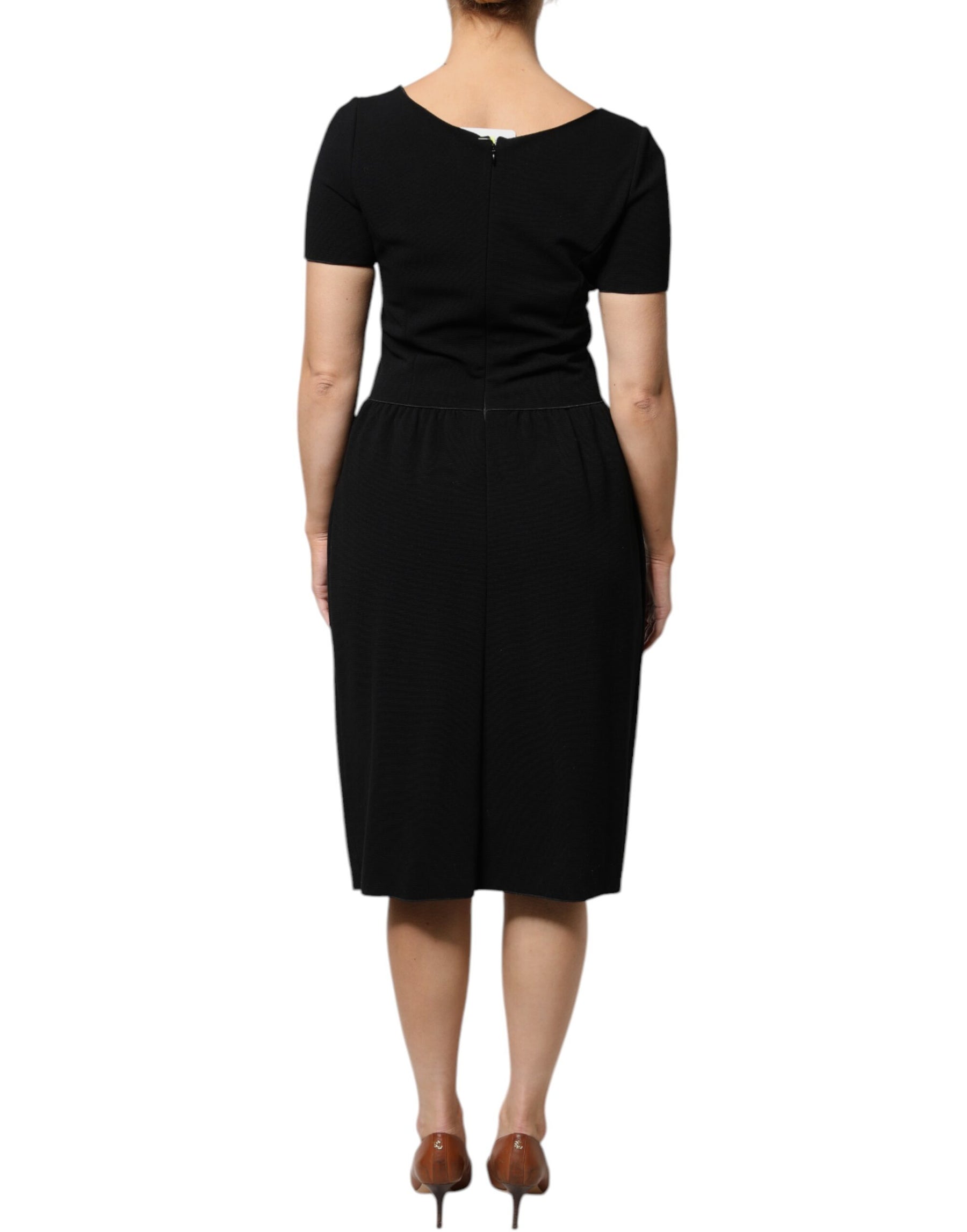 Emporio Armani Black Viscose Short Sleeves Sheath Midi Dress | Regal Royce