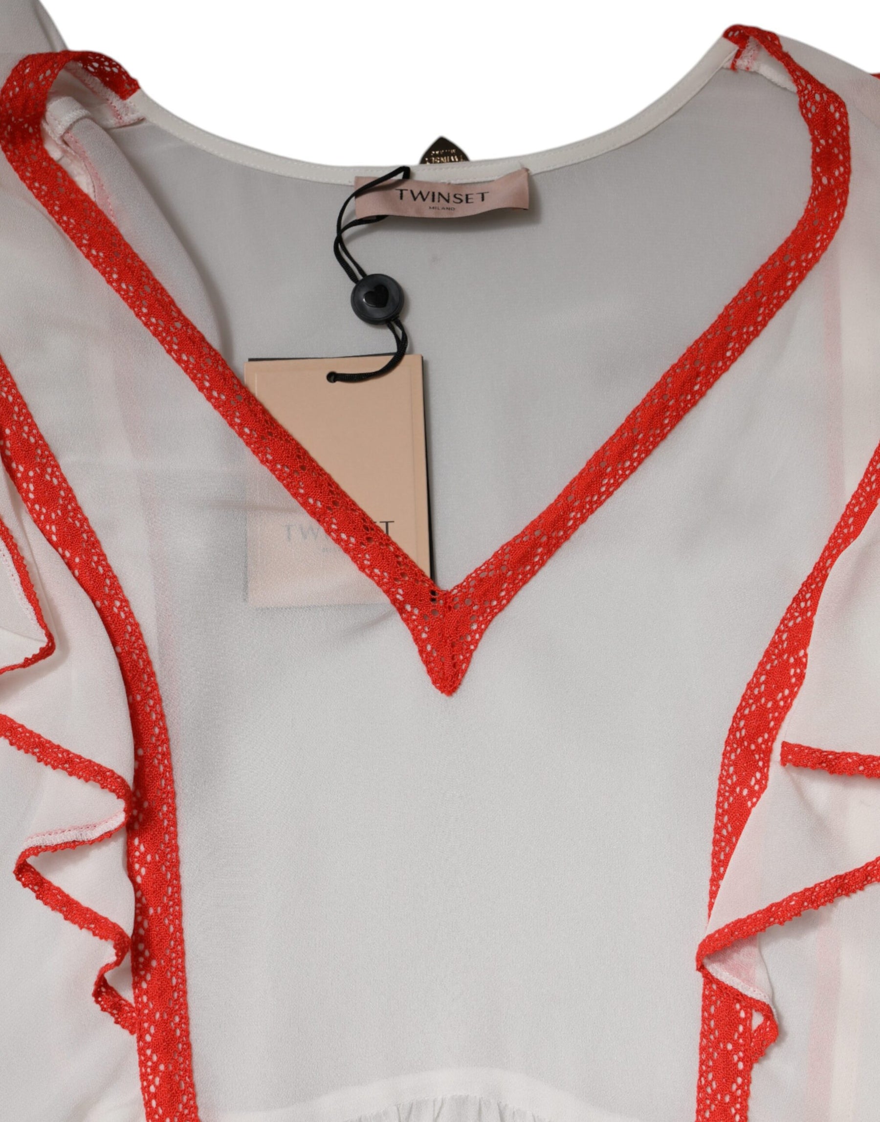 Twinset White Viscose Ruffle Sleeves A-line Pleated Mini Dress | Regal Royce