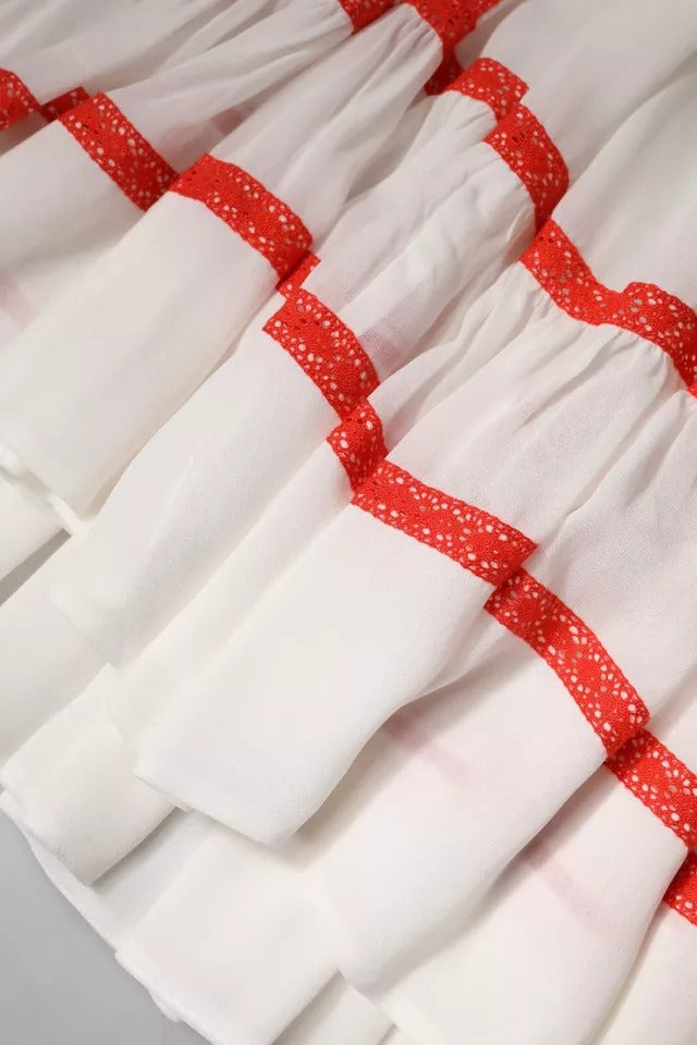 Twinset White Viscose Ruffle Sleeves A-line Pleated Mini Dress | Regal Royce