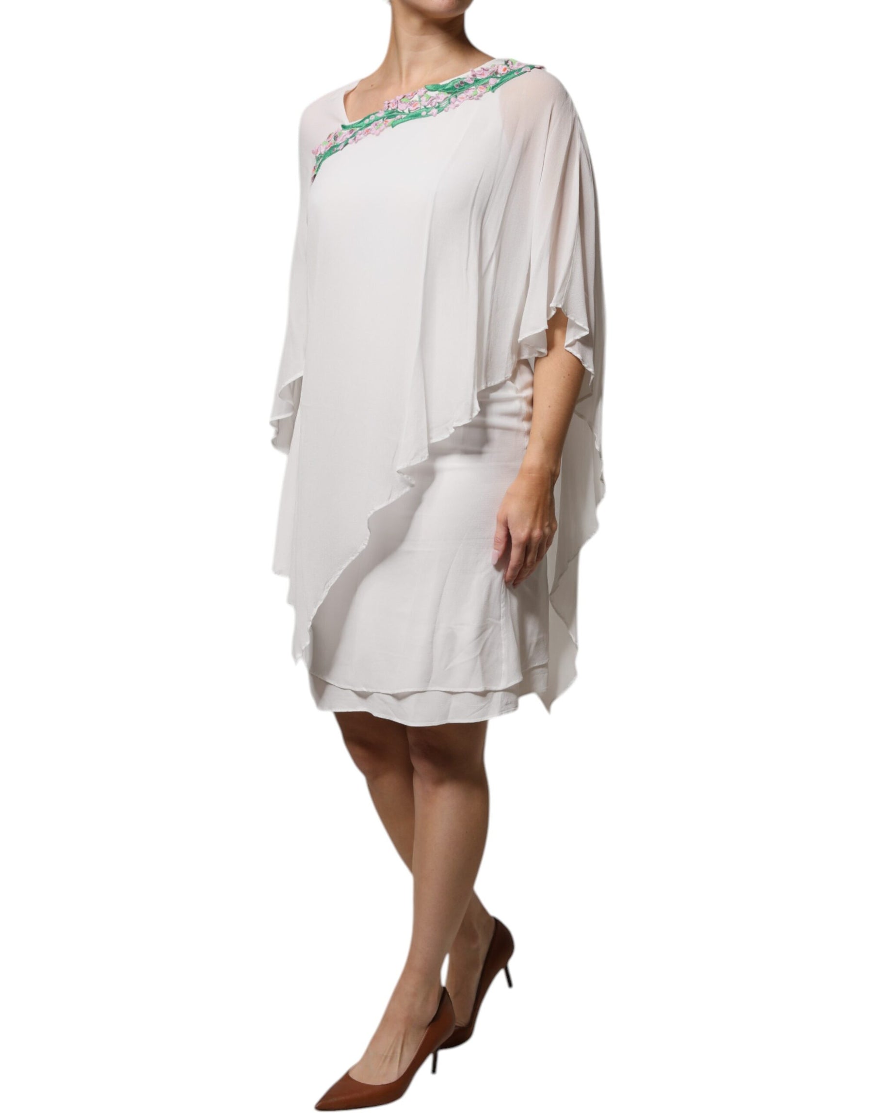 Blumarine White Floral Embroidery Viscose Chiffon Shift Dress | Regal Royce