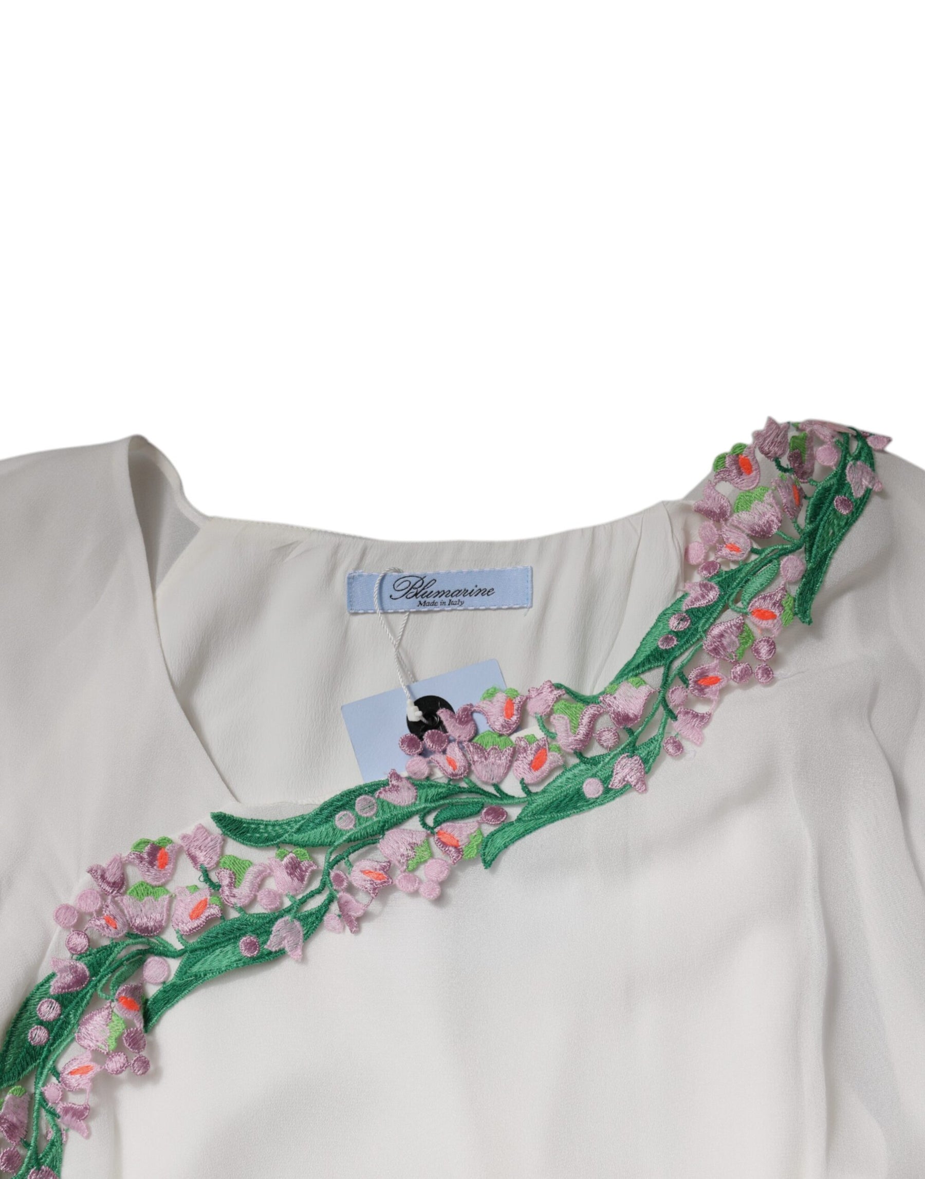 Blumarine White Floral Embroidery Viscose Chiffon Shift Dress | Regal Royce