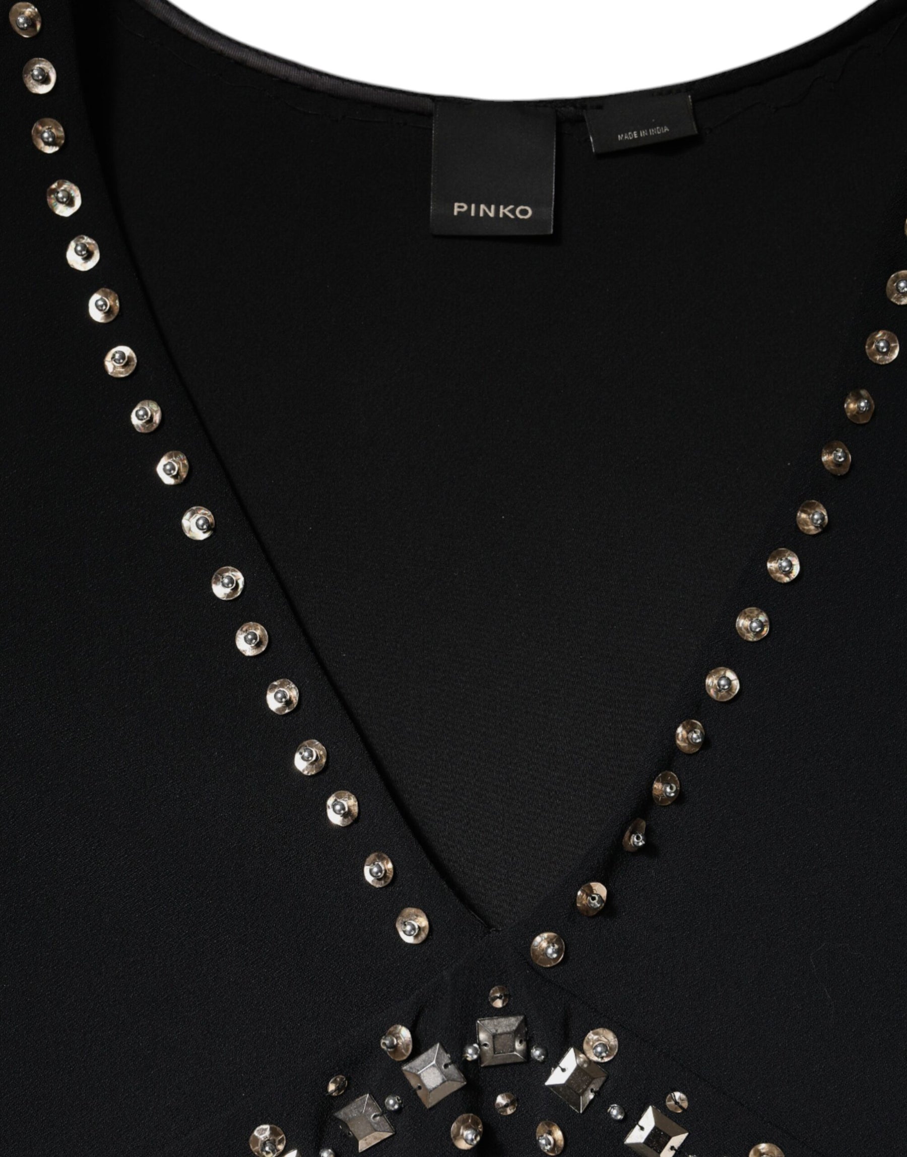 PINKO Black Embellished Polyester Sleeveless Shift A-line Mini Dress | Regal Royce