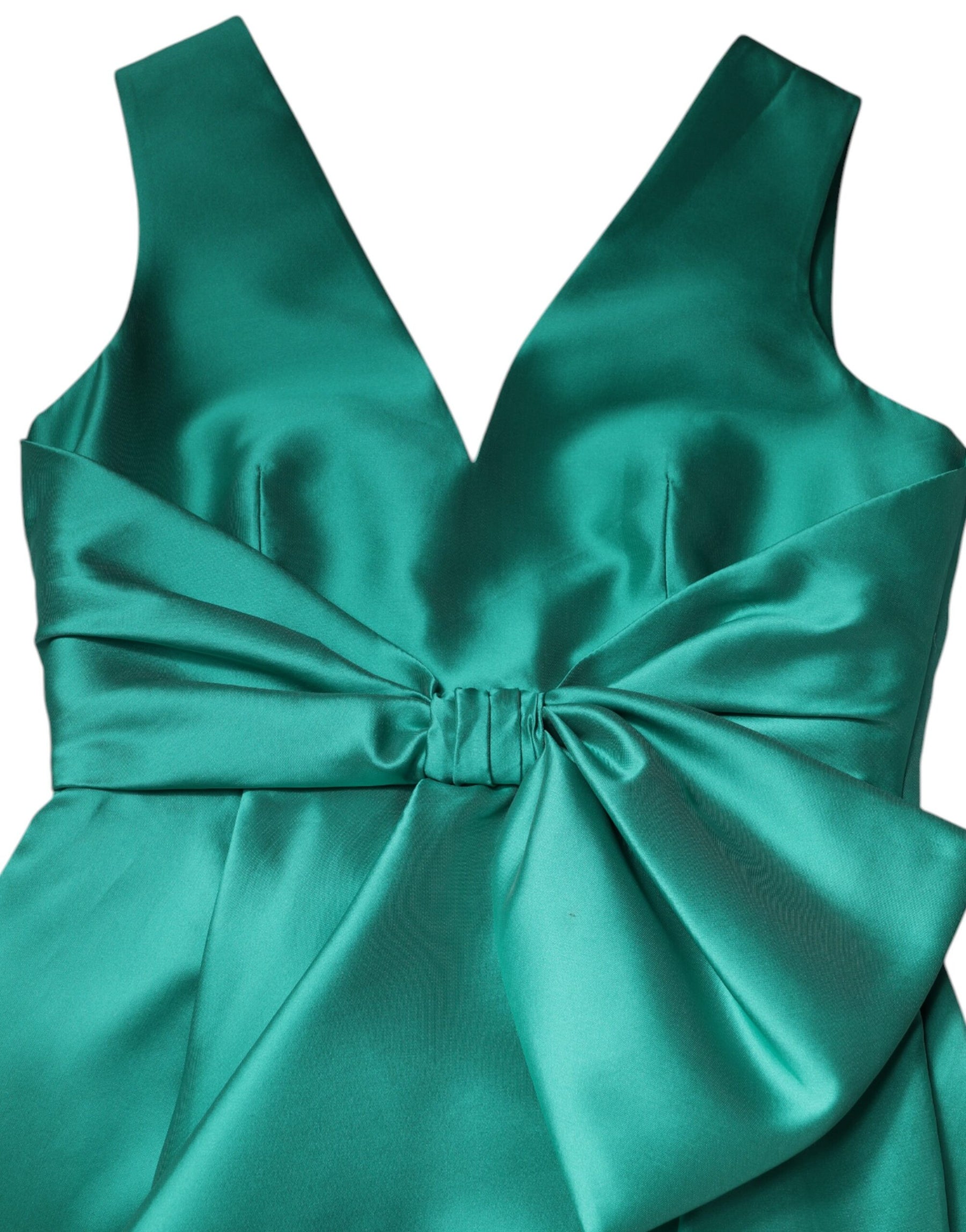 Alberta Ferretti Green Satin Polyester Sleeveless V-neck Layered Dress | Regal Royce