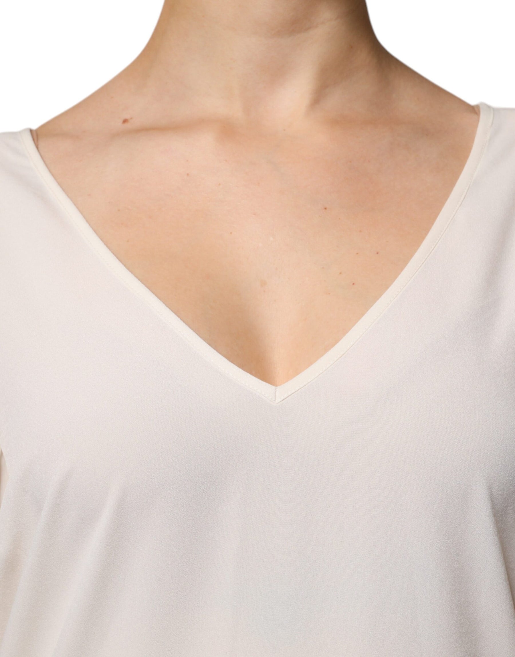 Peserico Off White Short Sleeves V-neck Shift Midi Dress | Regal Royce