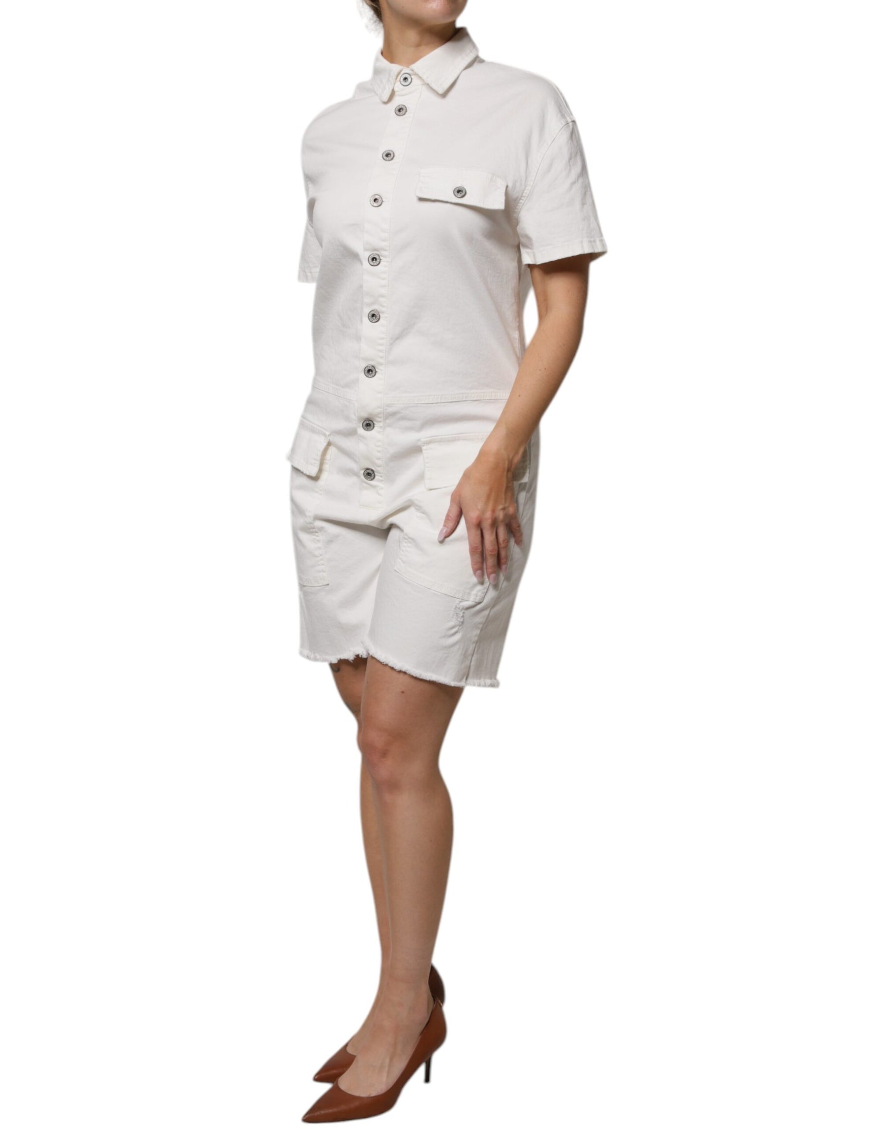Please White Cotton Short Sleeves Button Down Romper Dress | Regal Royce