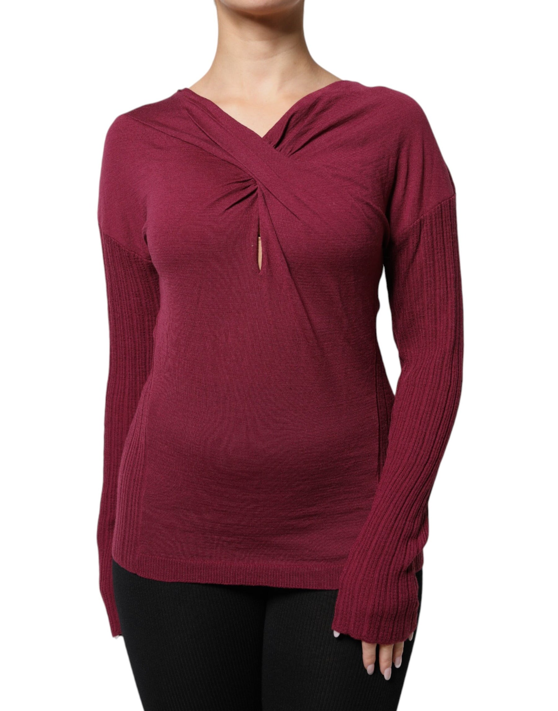 Roberto Cavalli Maroon Jumper Keyhole Knit Pullover Sweater | Regal Royce
