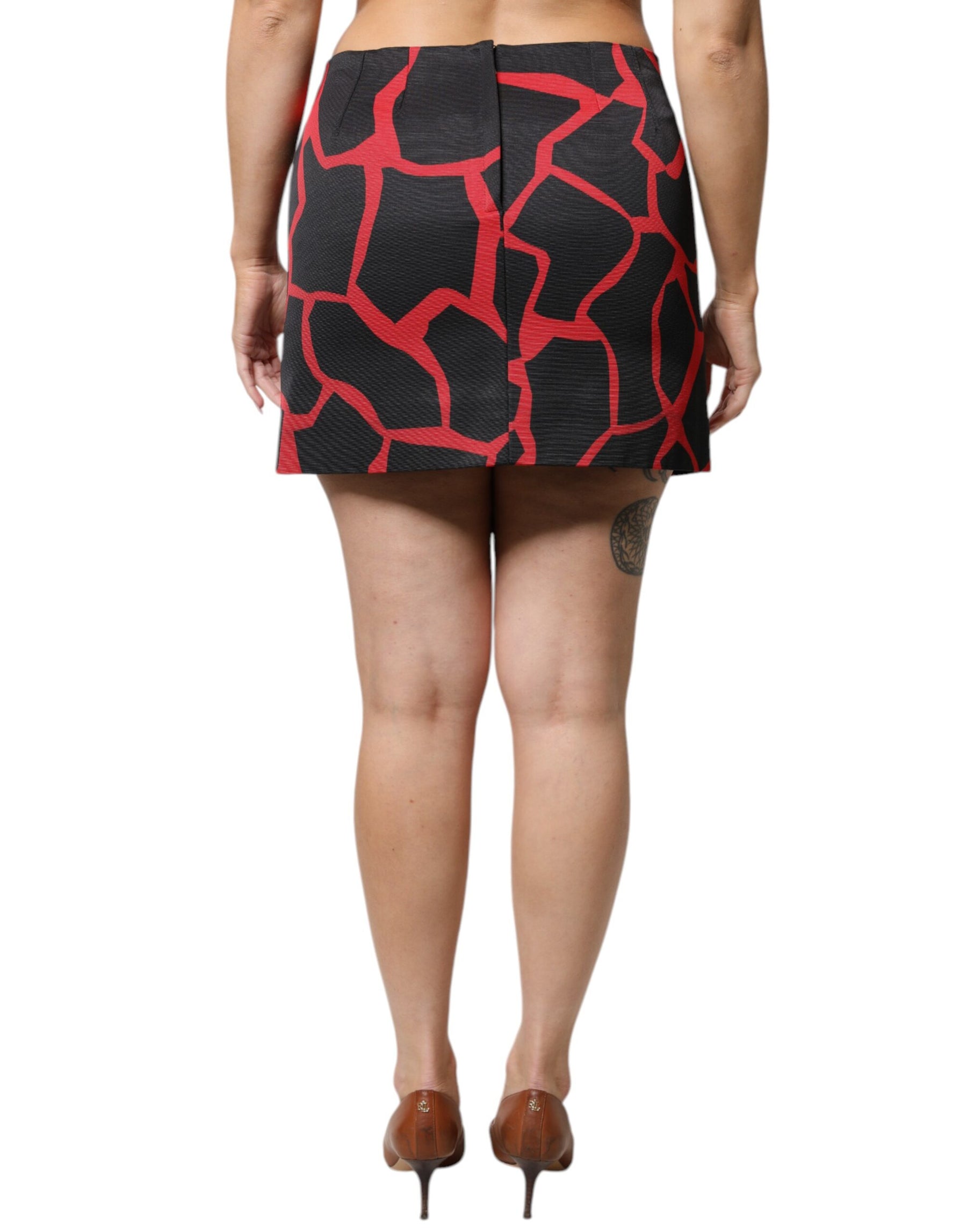 Dolce & Gabbana Black Red Abstract Mid Waist A-line Mini Skirt | Regal Royce