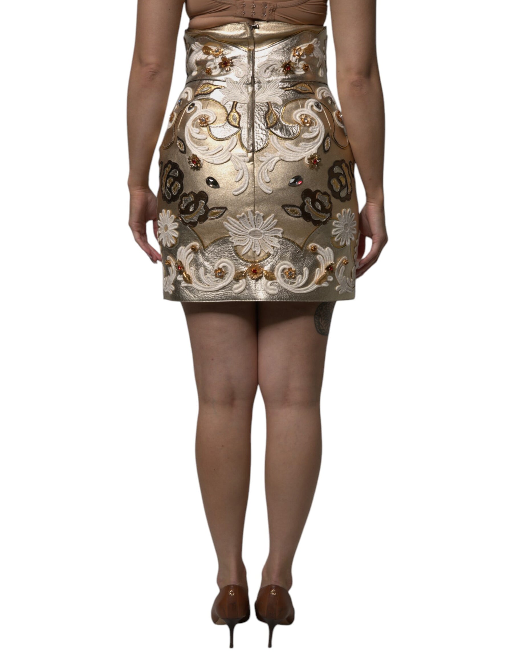 Dolce & Gabbana Gold Jacquard Embellished A-line Mini Skirt | Regal Royce
