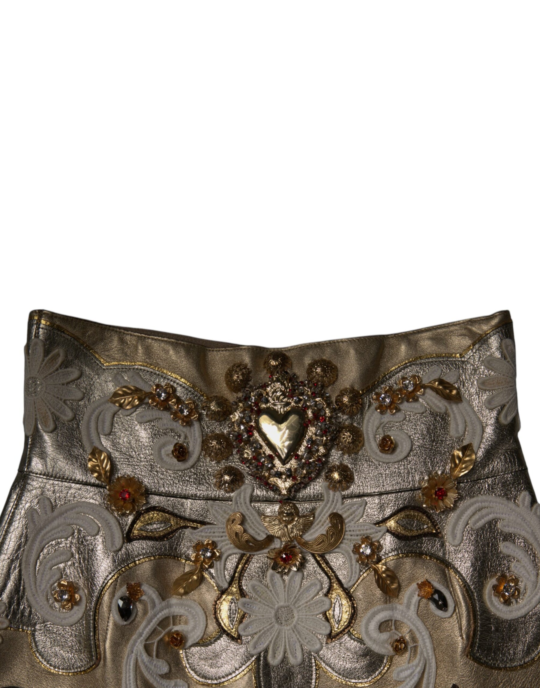 Dolce & Gabbana Gold Jacquard Embellished A-line Mini Skirt | Regal Royce