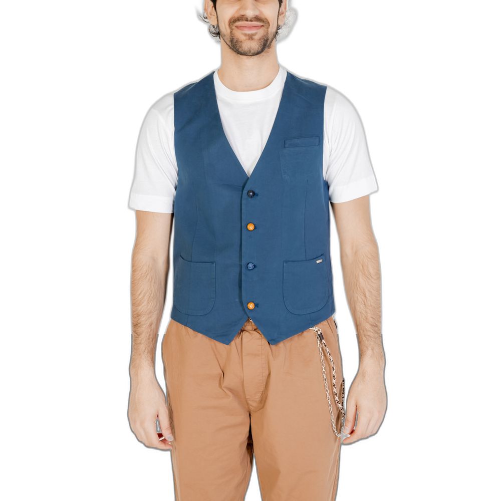 Gianni Lupo Blue Cotton Waistcoat | Regal Royce