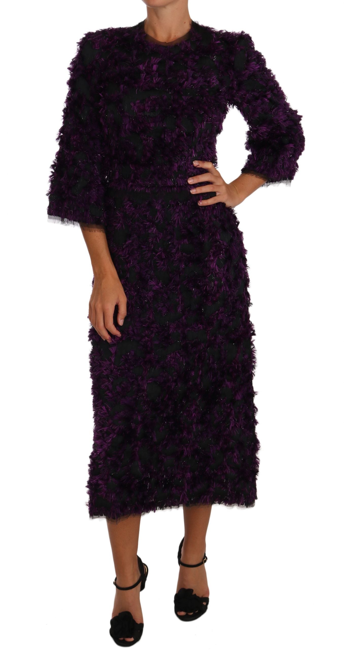 Dolce & Gabbana Purple Fringe Midi Sheath Dress | Regal Royce